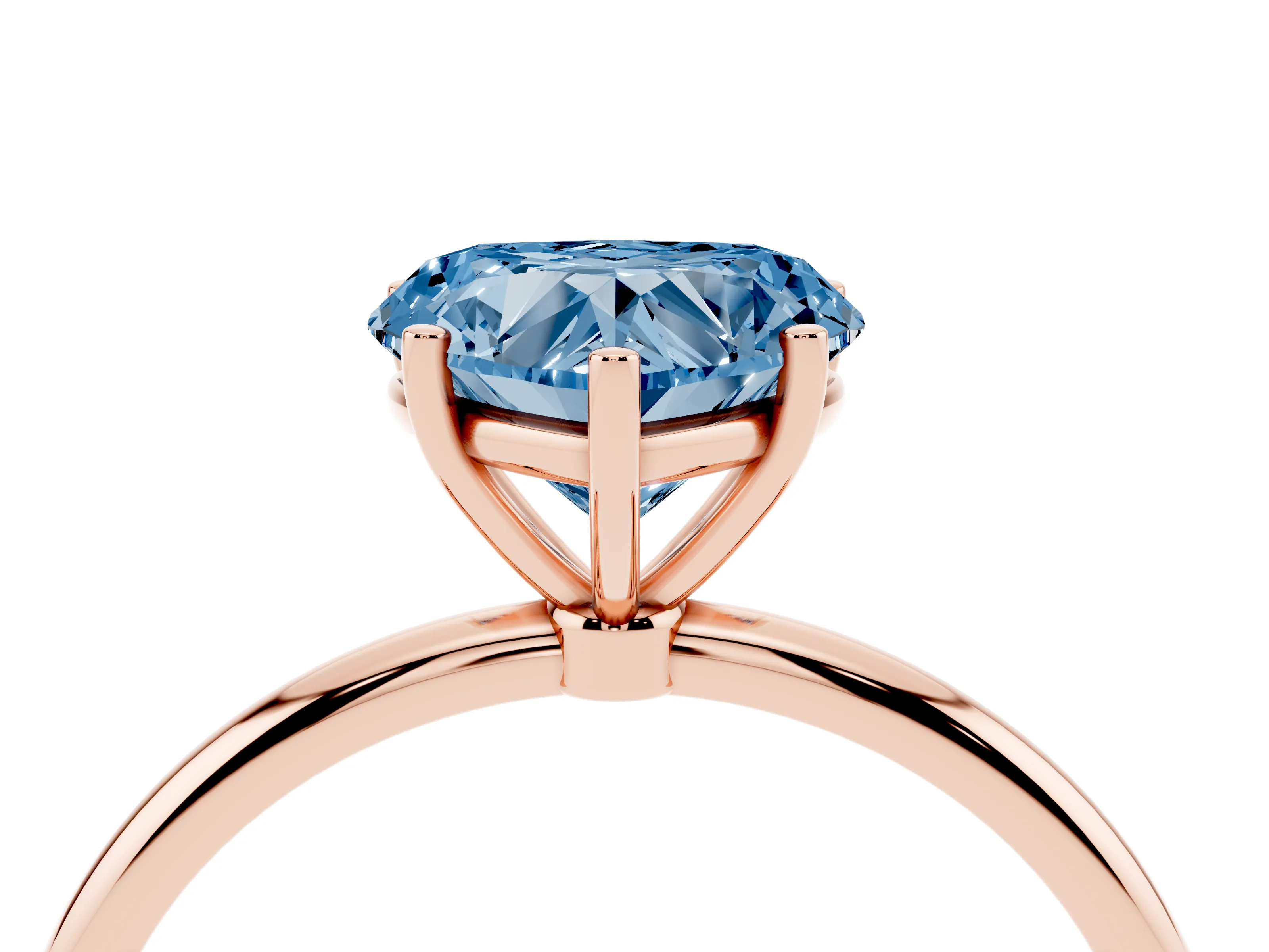 Fancy Blue Heart Cut Diamond Solitaire Engagement Ring Set in Rose gold with Thin Band and Prong Setting