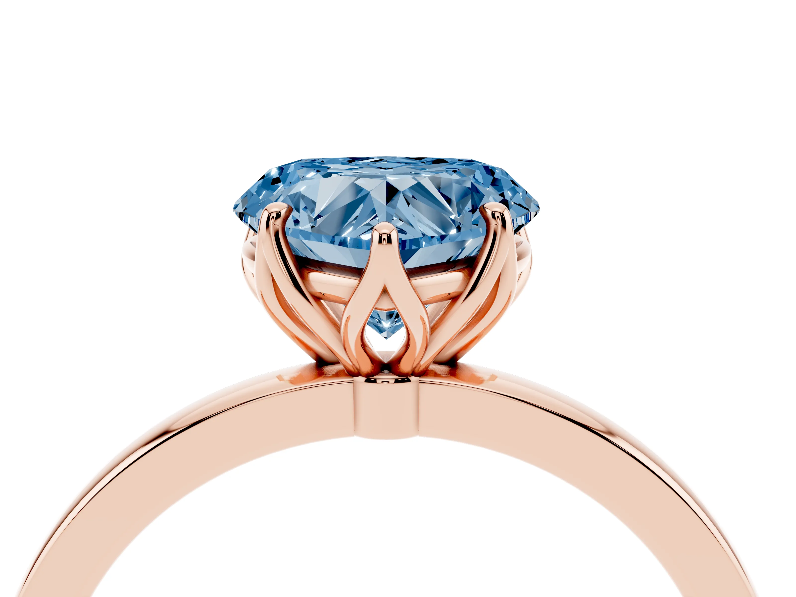Fancy Blue Heart Cut Diamond Solitaire Ring Set in Rose gold with Prong Setting and Thin Polished Band