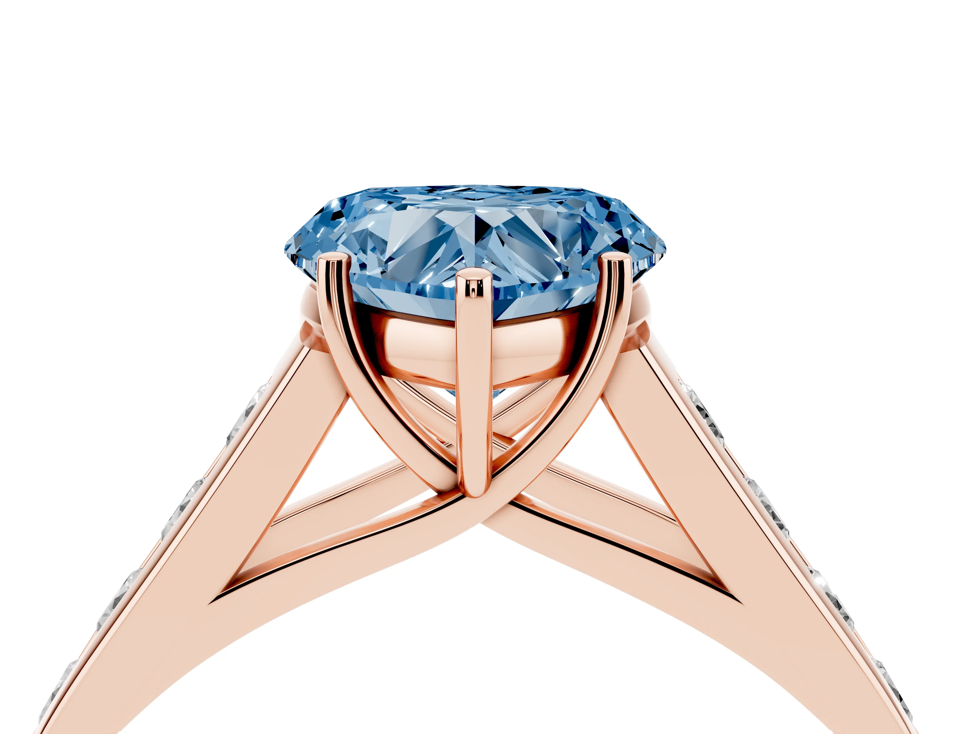 Fancy Blue Heart Cut Diamond Solitaire Channel-Set Engagement Ring Set in Rose gold with Prong Setting