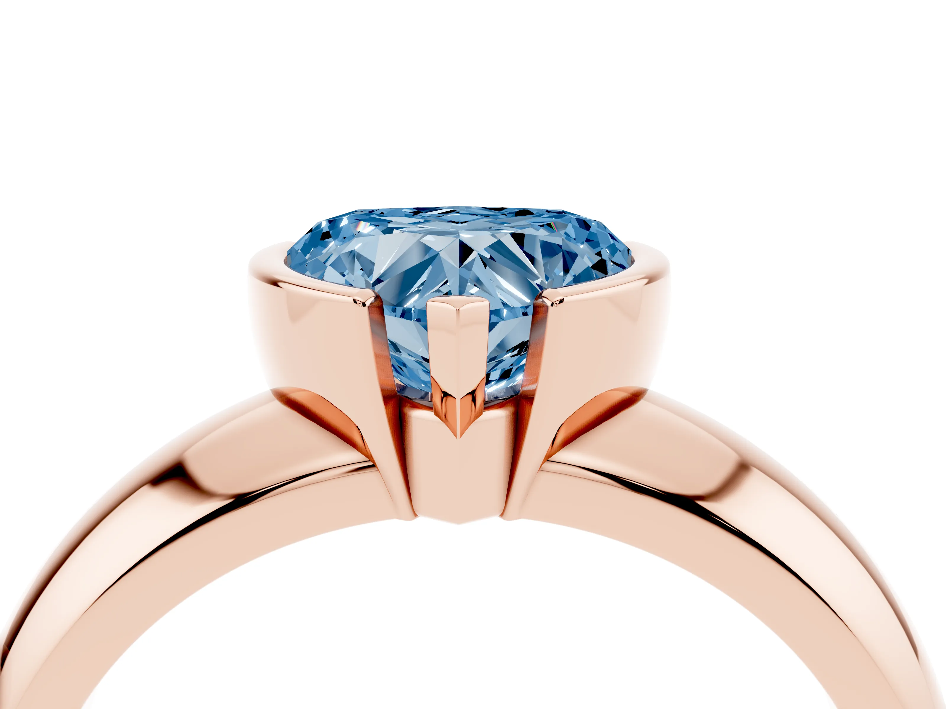 Fancy Blue Heart Cut Diamond Solitaire Tension Set Ring Set in Rose gold with Wide Band