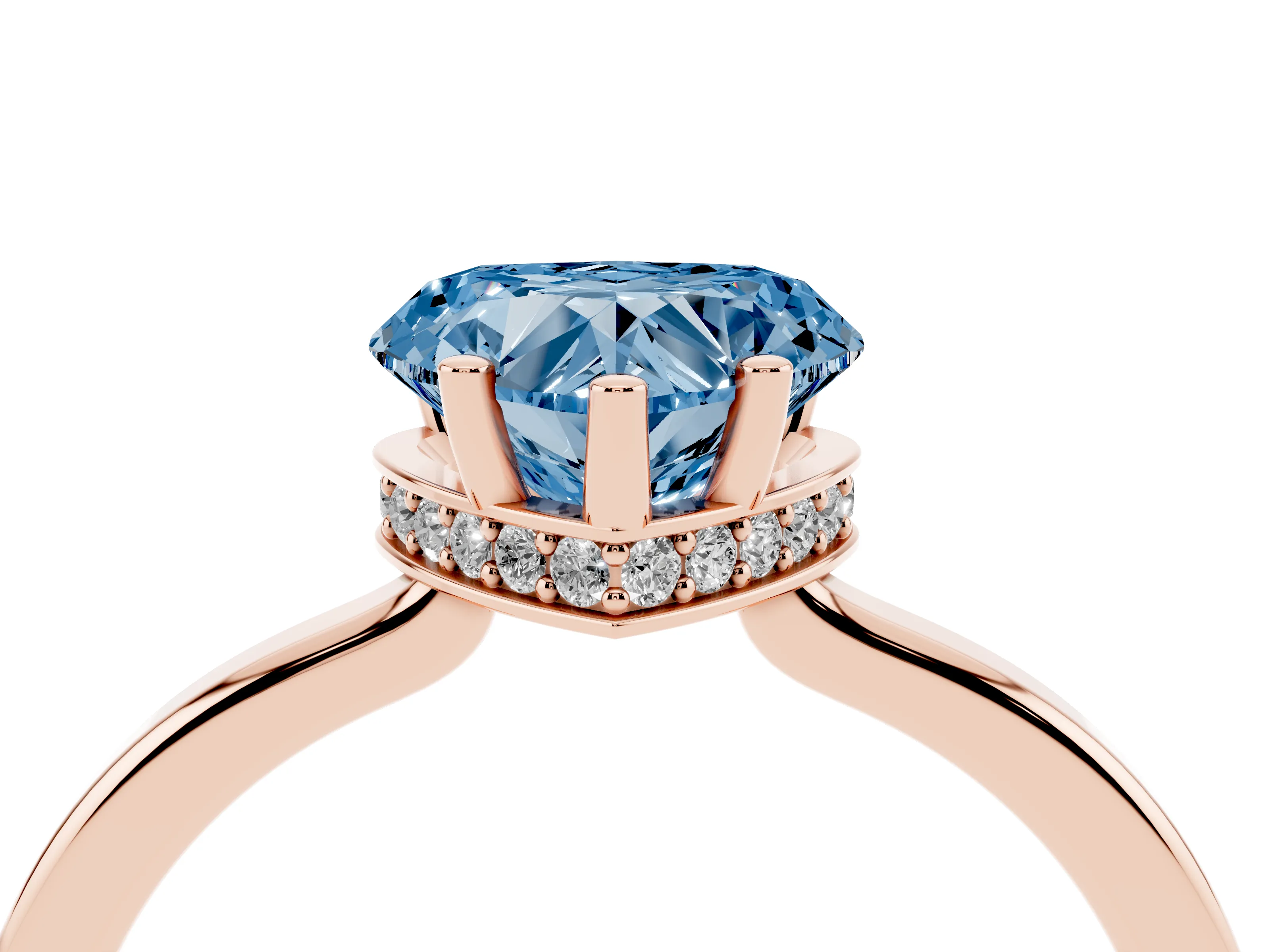 Fancy Blue Heart Cut Diamond Solitaire Engagement Ring Set in Rose gold with Prong Setting on a Plain Band