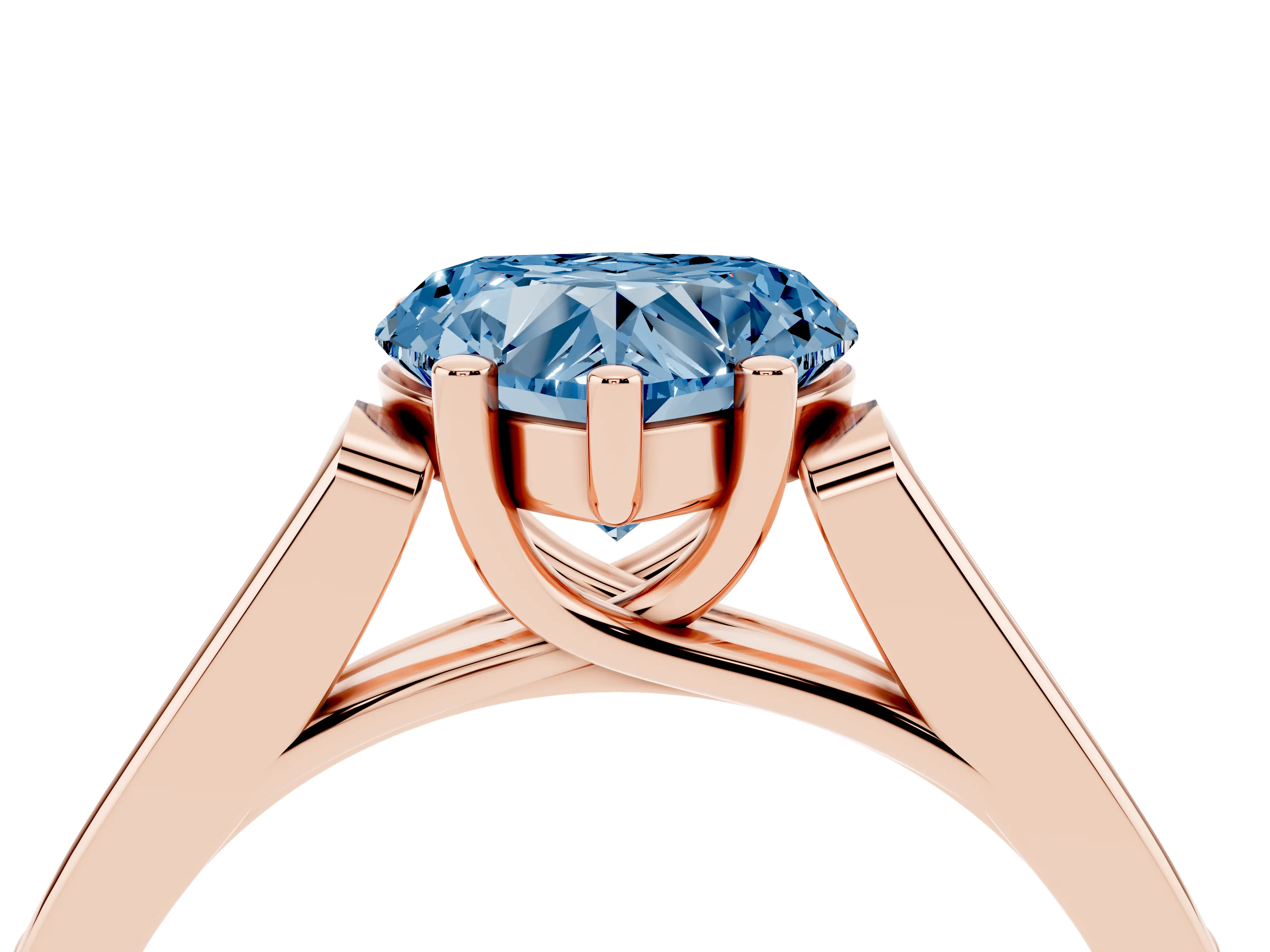 Fancy Blue Heart Cut Diamond Solitaire Cathedral Engagement Ring Set in Rose gold with Channel-Set Band and Prong Setting