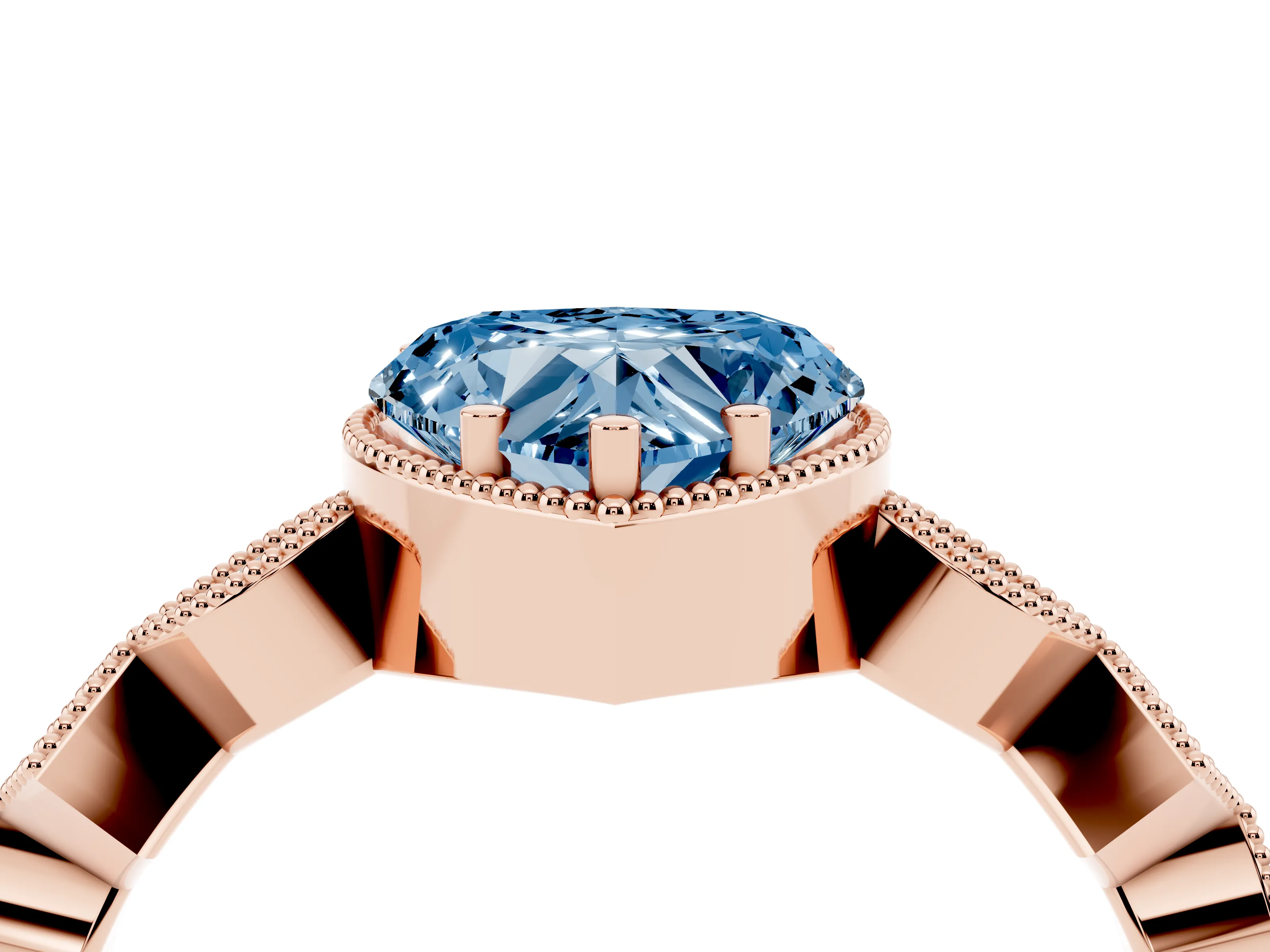 Fancy Blue Heart Cut Diamond Milgrain Marquise Twist Band Ring Set in Rose gold with Prong Setting