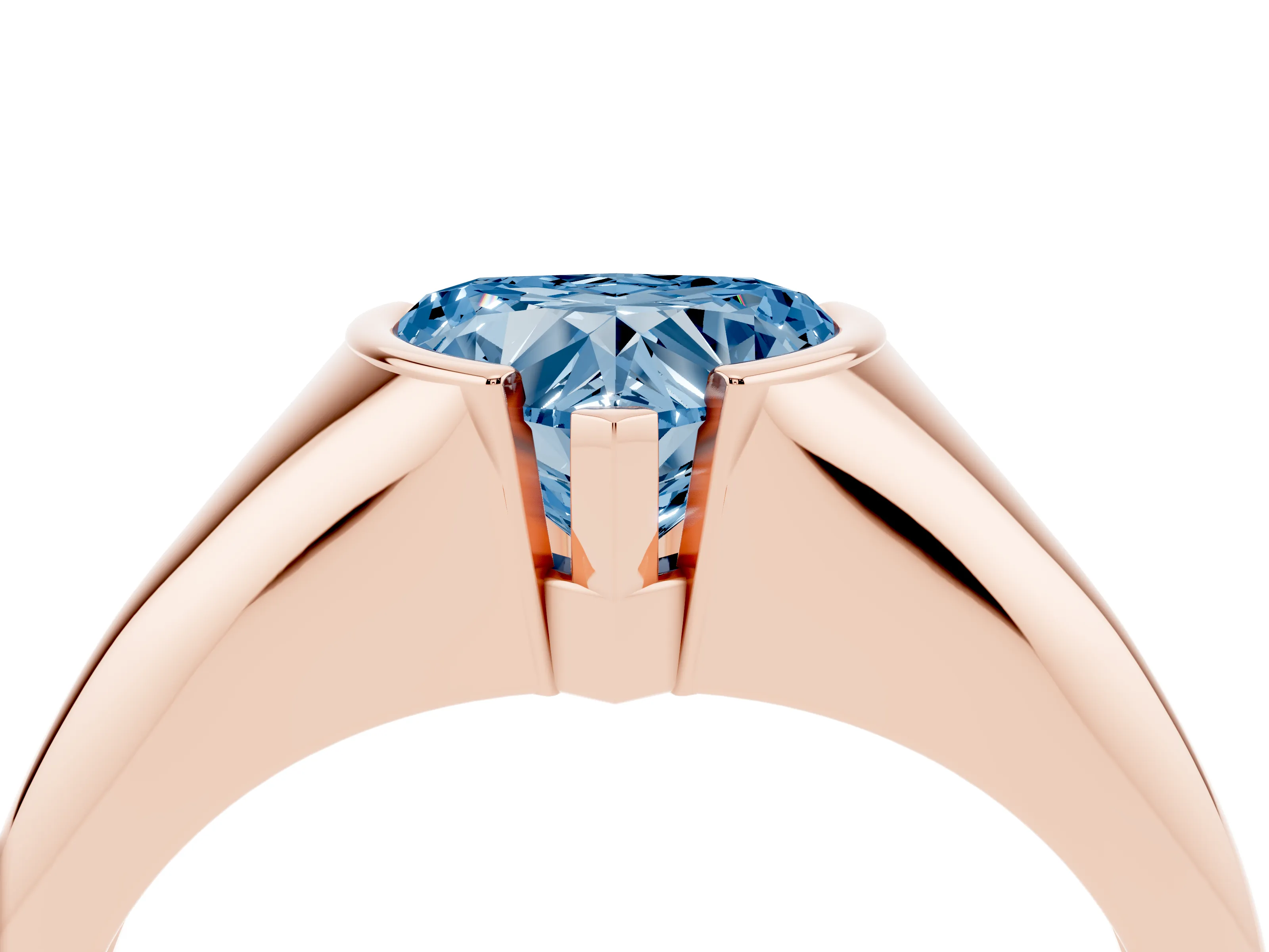 Fancy Blue Heart Cut Diamond Solitaire Tension Set Ring Set in Rose gold
