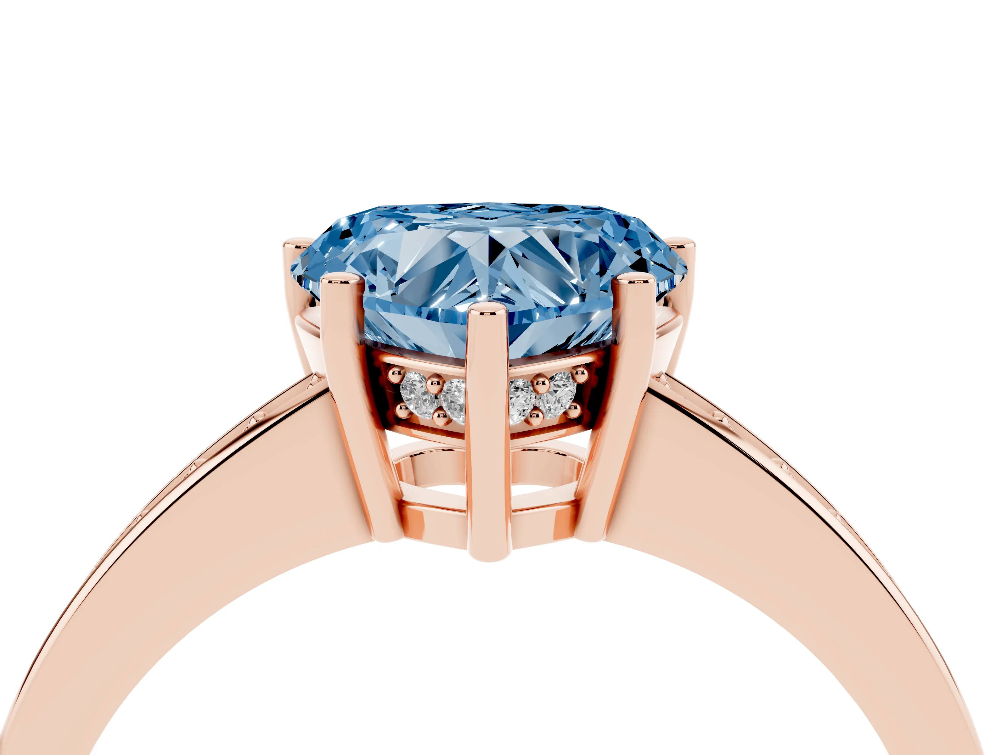 Fancy Blue Heart Cut Diamond Pavé Band Prong Set Solitaire Ring Set in Rose gold