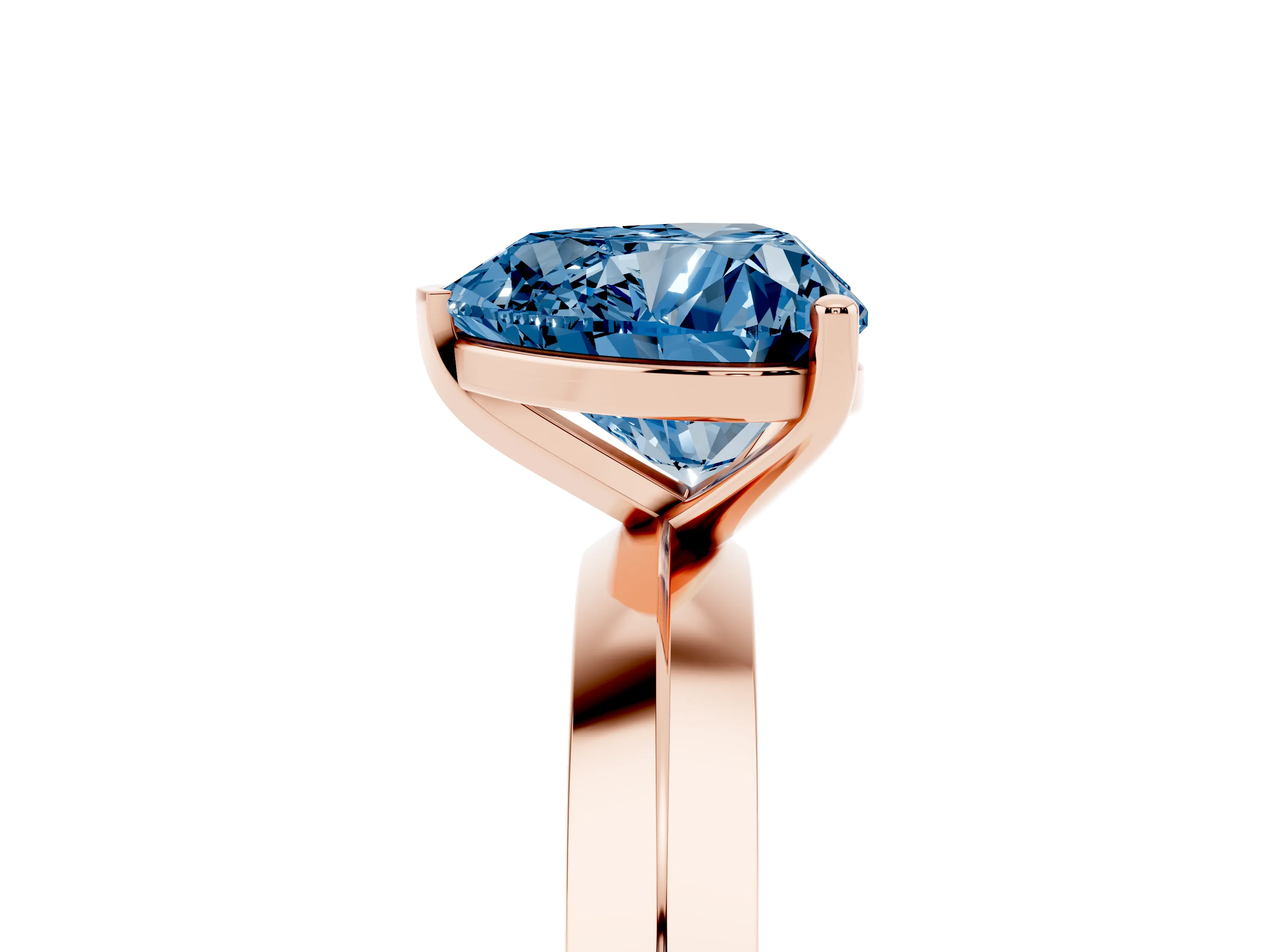 Fancy Blue Heart Cut Diamond Solitaire Engagement Ring Set in Rose gold with Flat Band and Prong Setting