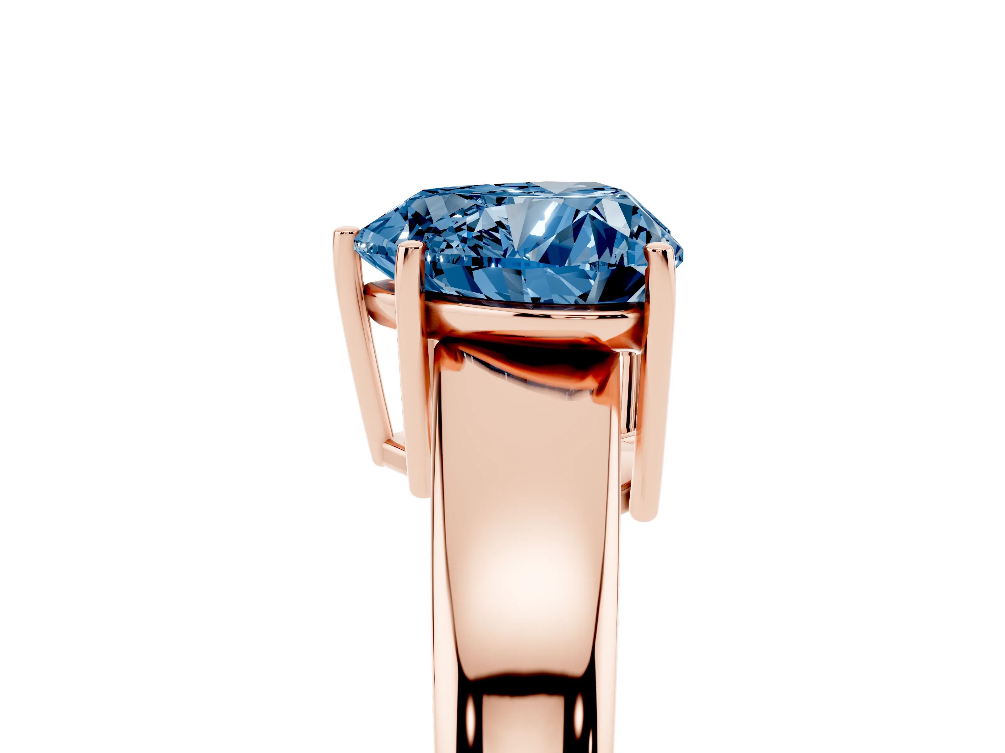 Fancy Blue Heart Cut Diamond Solitaire Ring Set in Rose gold with Tapered Band and Prong Setting