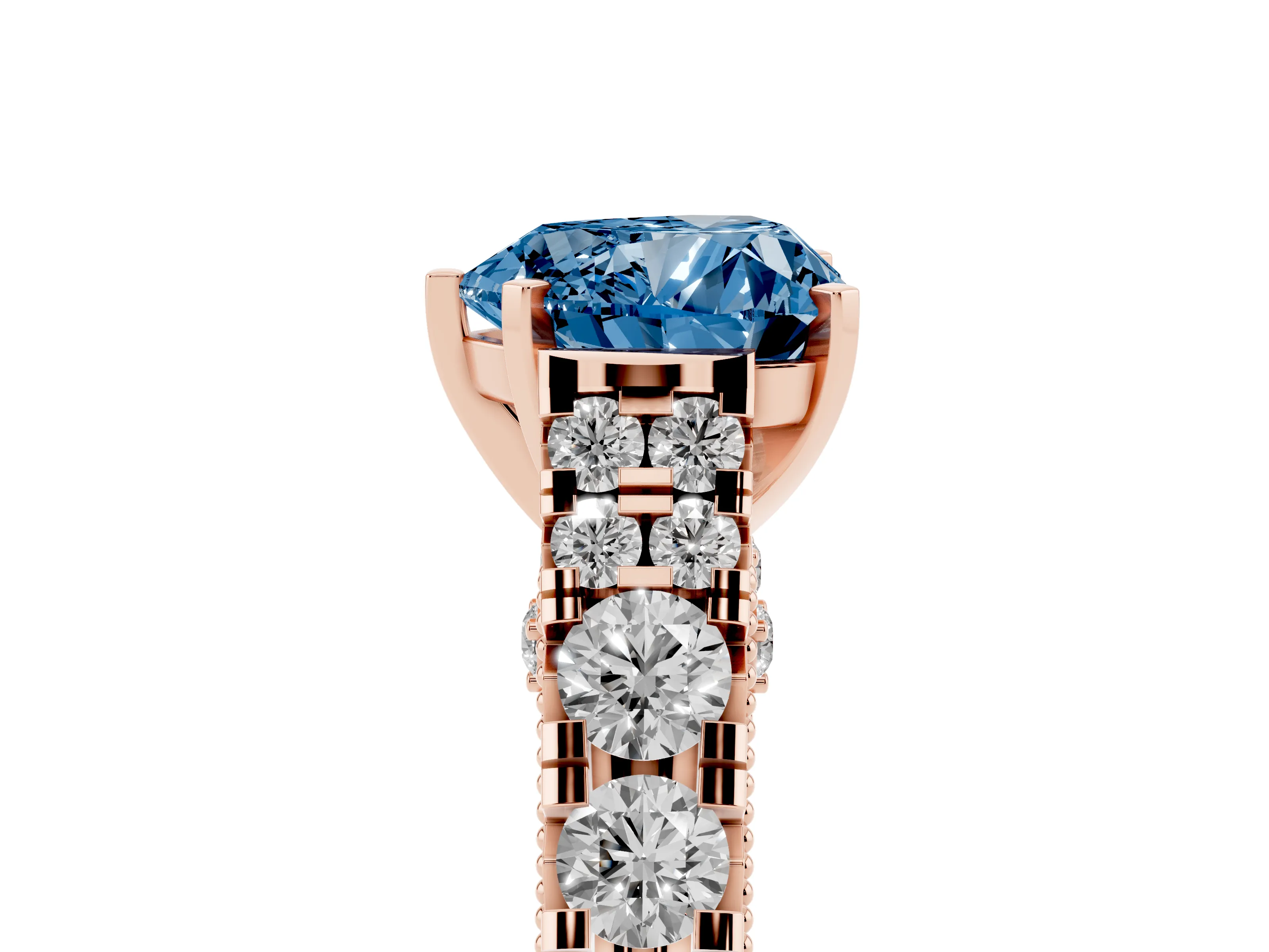 Fancy Blue Heart Cut Diamond Classic Solitaire Ring Set in Rose gold with Pavé Band and Prong Setting