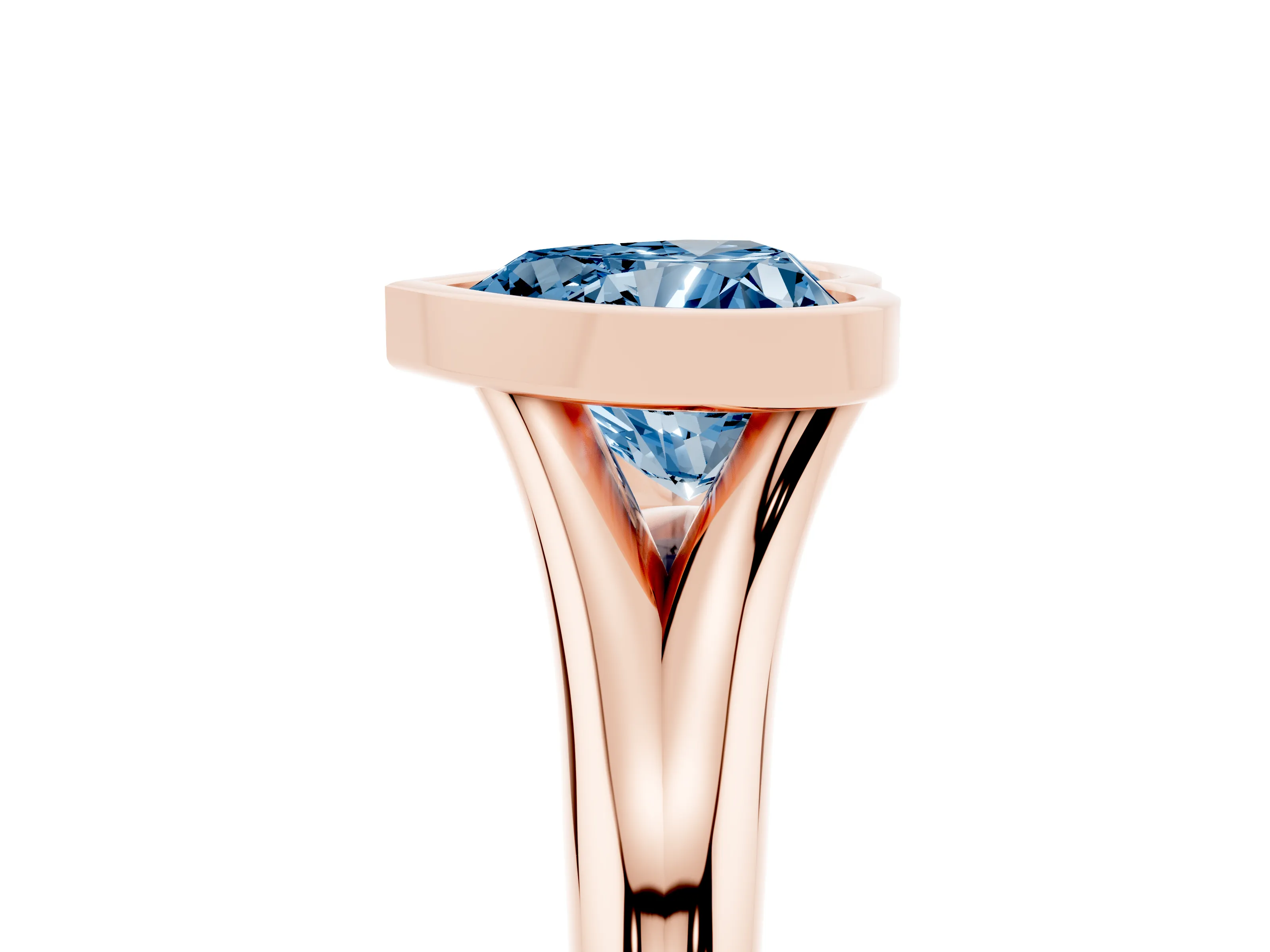Fancy Blue Bezel Set Heart Cut Diamond Solitaire Ring Set in Rose gold with Smooth Band