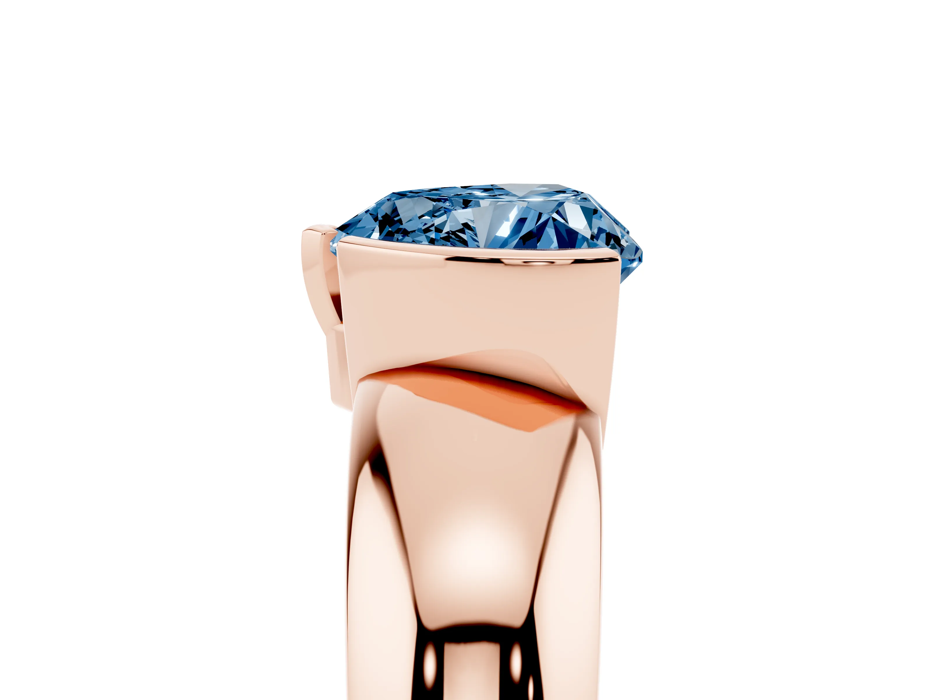 Fancy Blue Heart Cut Diamond Solitaire Tension Set Ring Set in Rose gold with Wide Band
