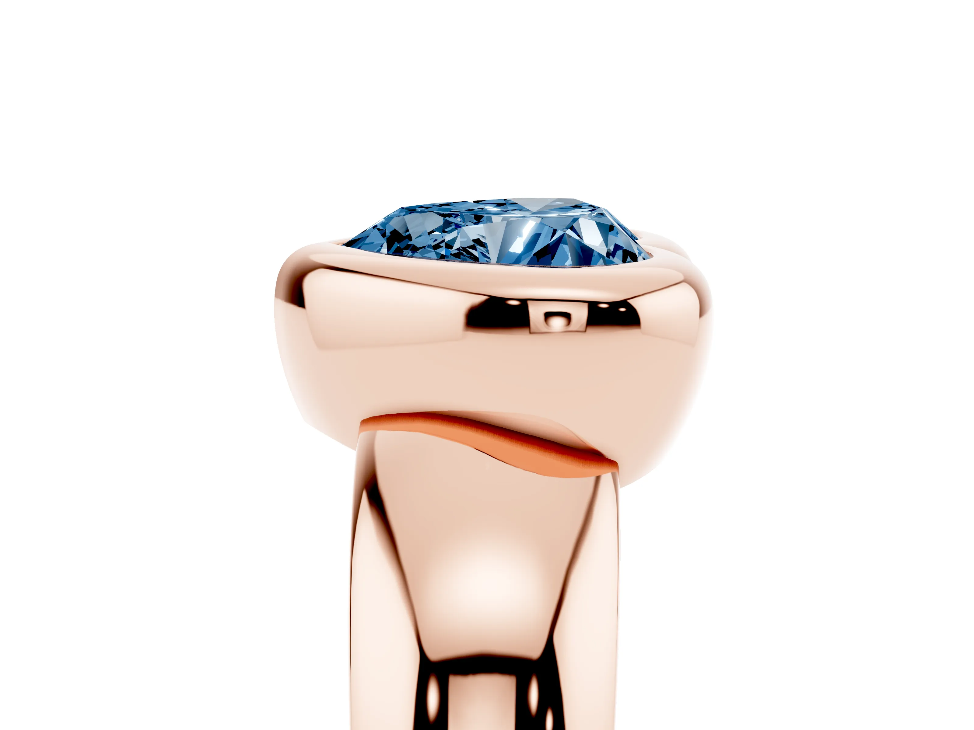 Fancy Blue Bezel Set Heart Cut Diamond Solitaire Ring Set in Rose gold with Wide Band