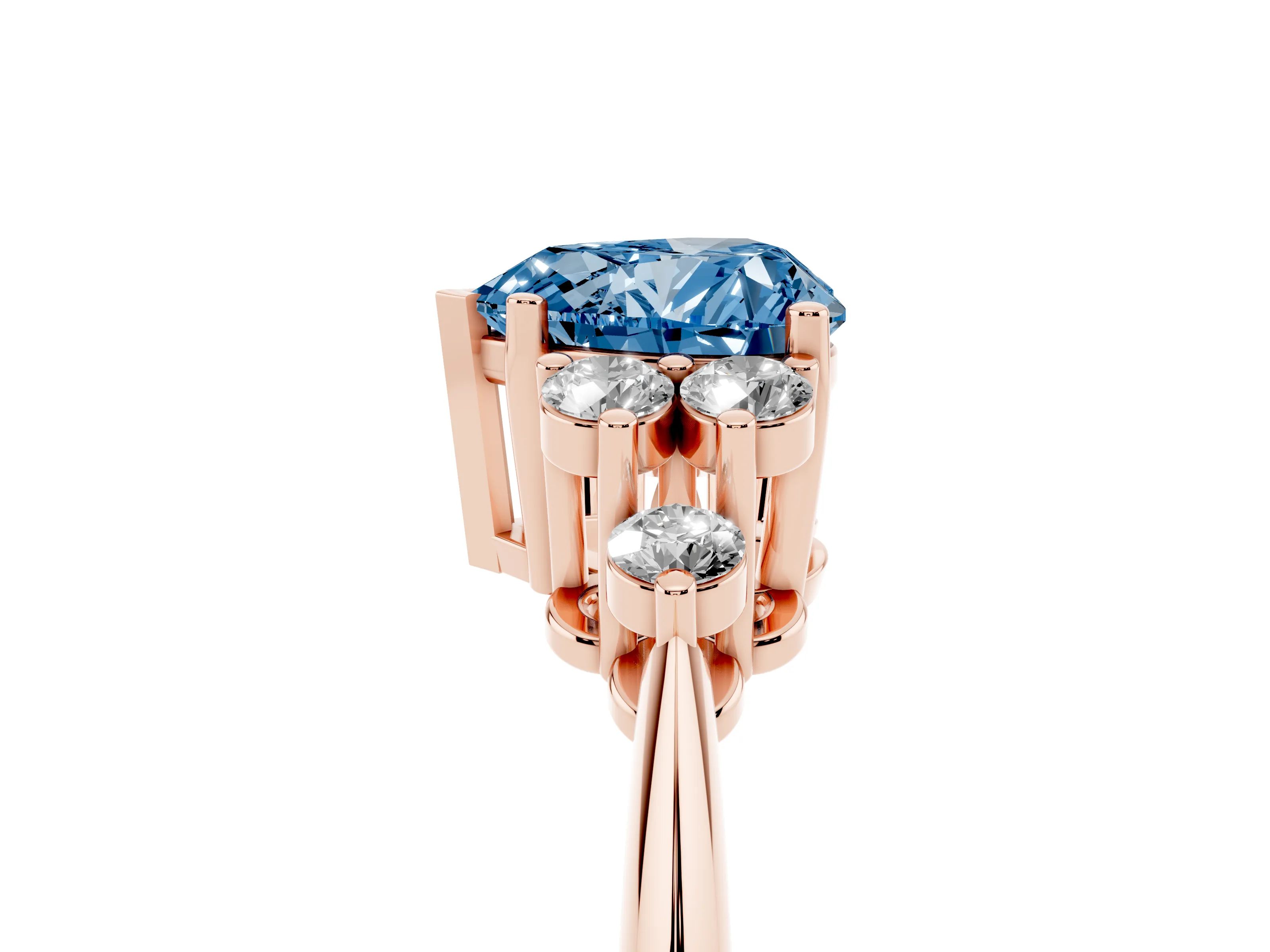 Fancy Blue Heart Cut Diamond Cluster Ring Set in Rose gold with Plain Band and Prong Setting