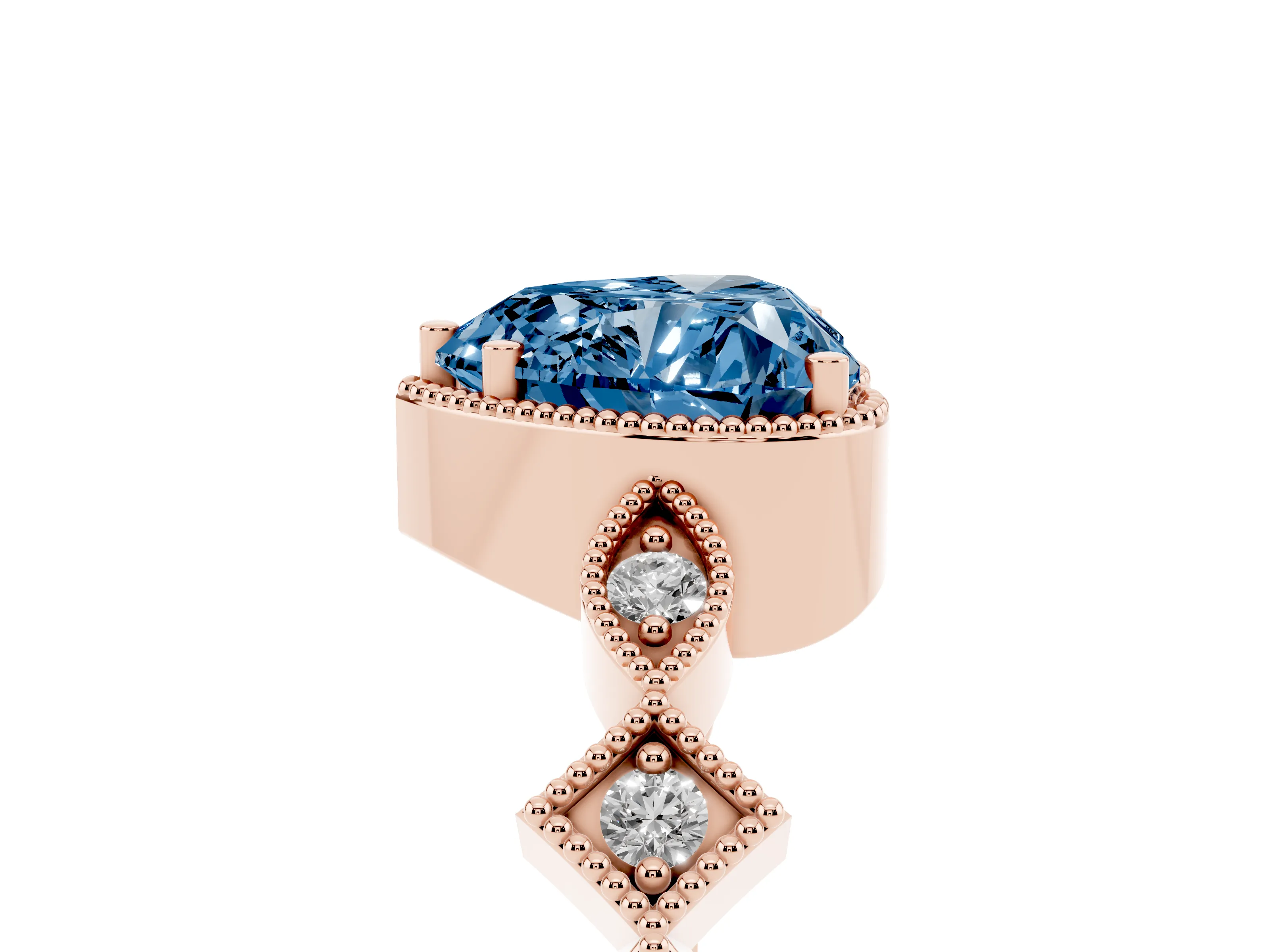Fancy Blue Heart Cut Diamond Milgrain Marquise Twist Band Ring Set in Rose gold with Prong Setting