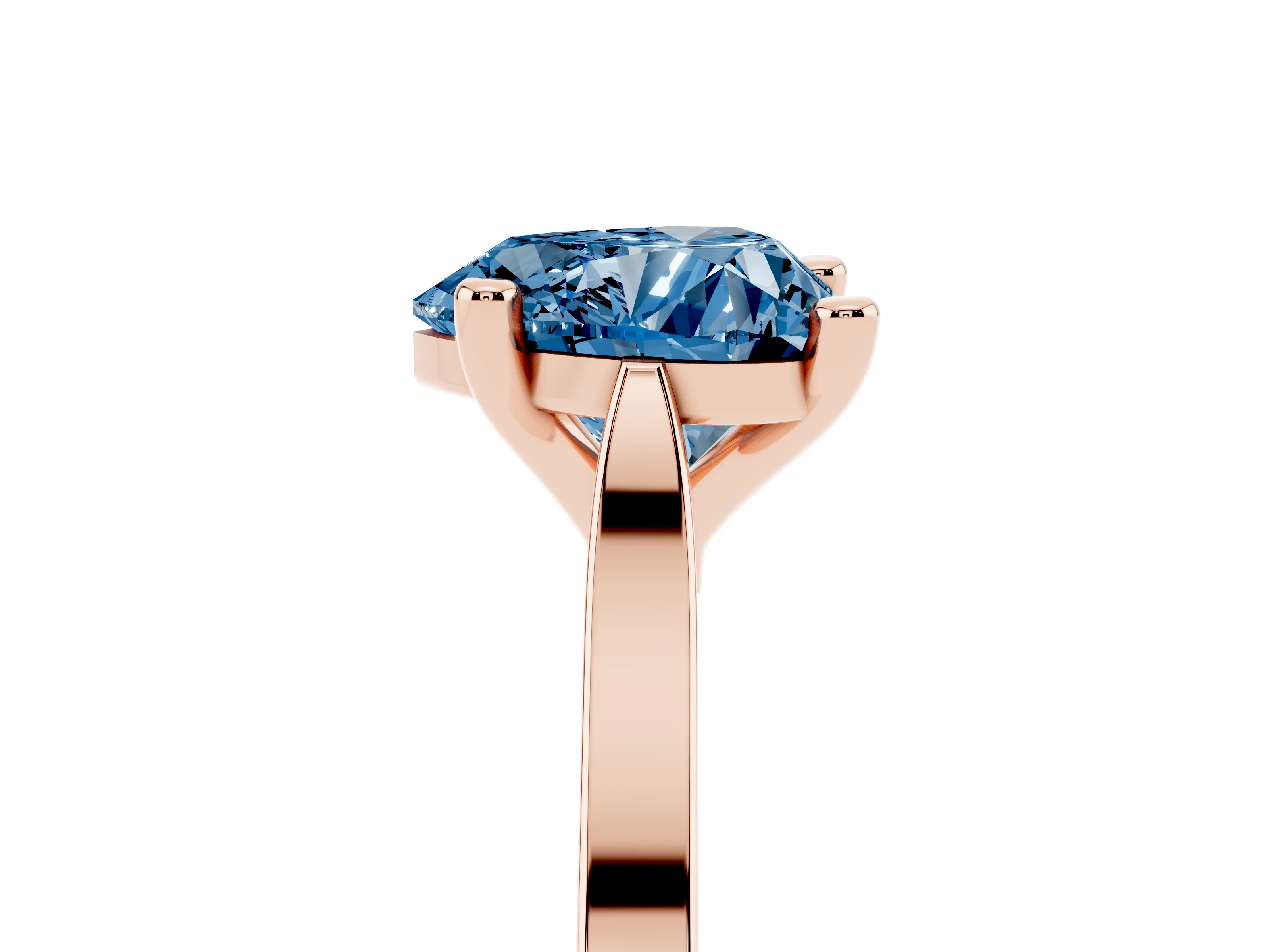 Fancy Blue Heart Cut Diamond Solitaire Ring Set in Rose gold with Prong Setting and Tapered Band