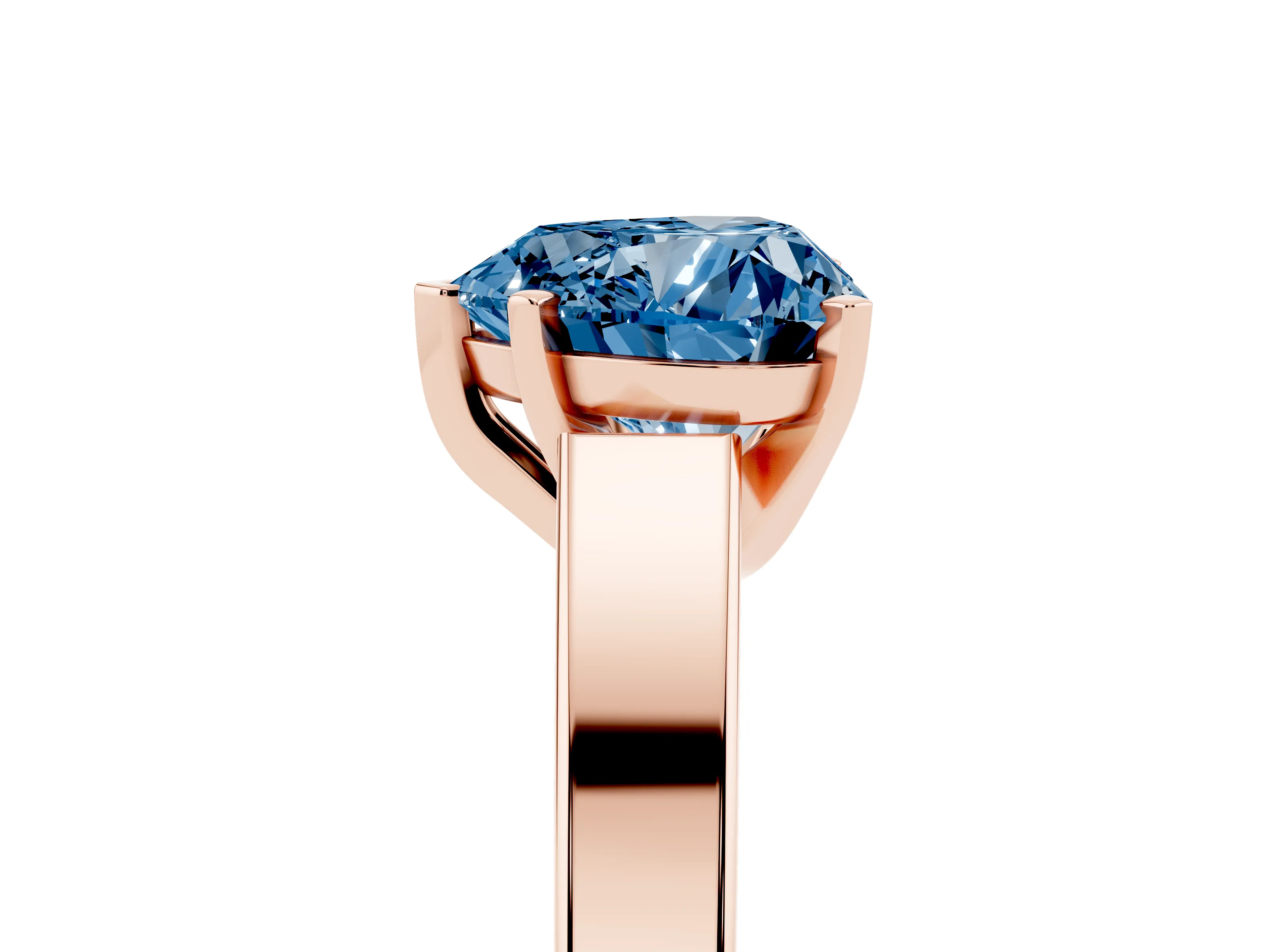 Fancy Blue Heart Cut Diamond Solitaire Engagement Ring Set in Rose gold with Prong Setting and Tapered Band
