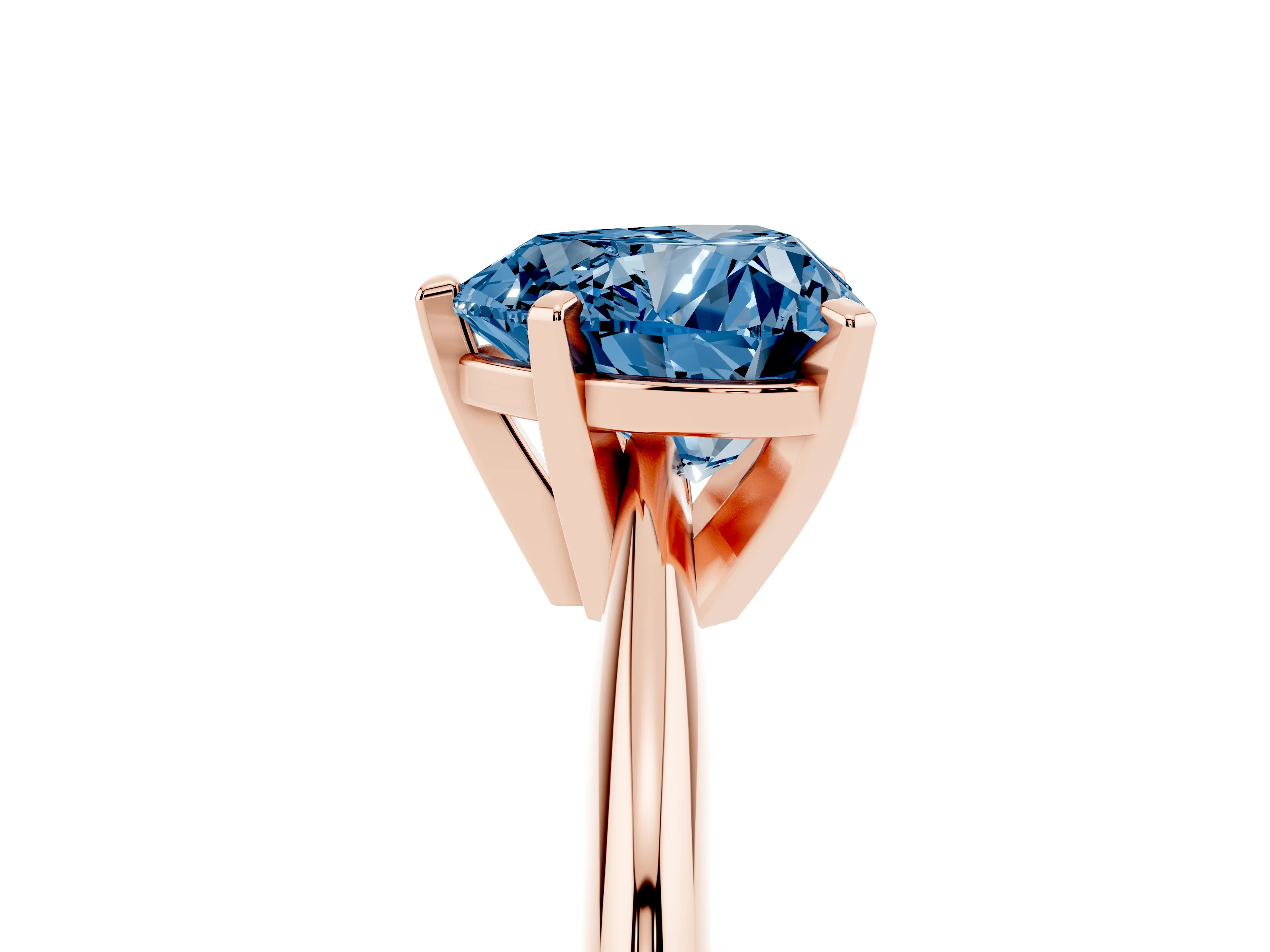 Fancy Blue Heart Cut Diamond Solitaire Ring Set in Rose gold with Prong Setting on a Plain Round Band