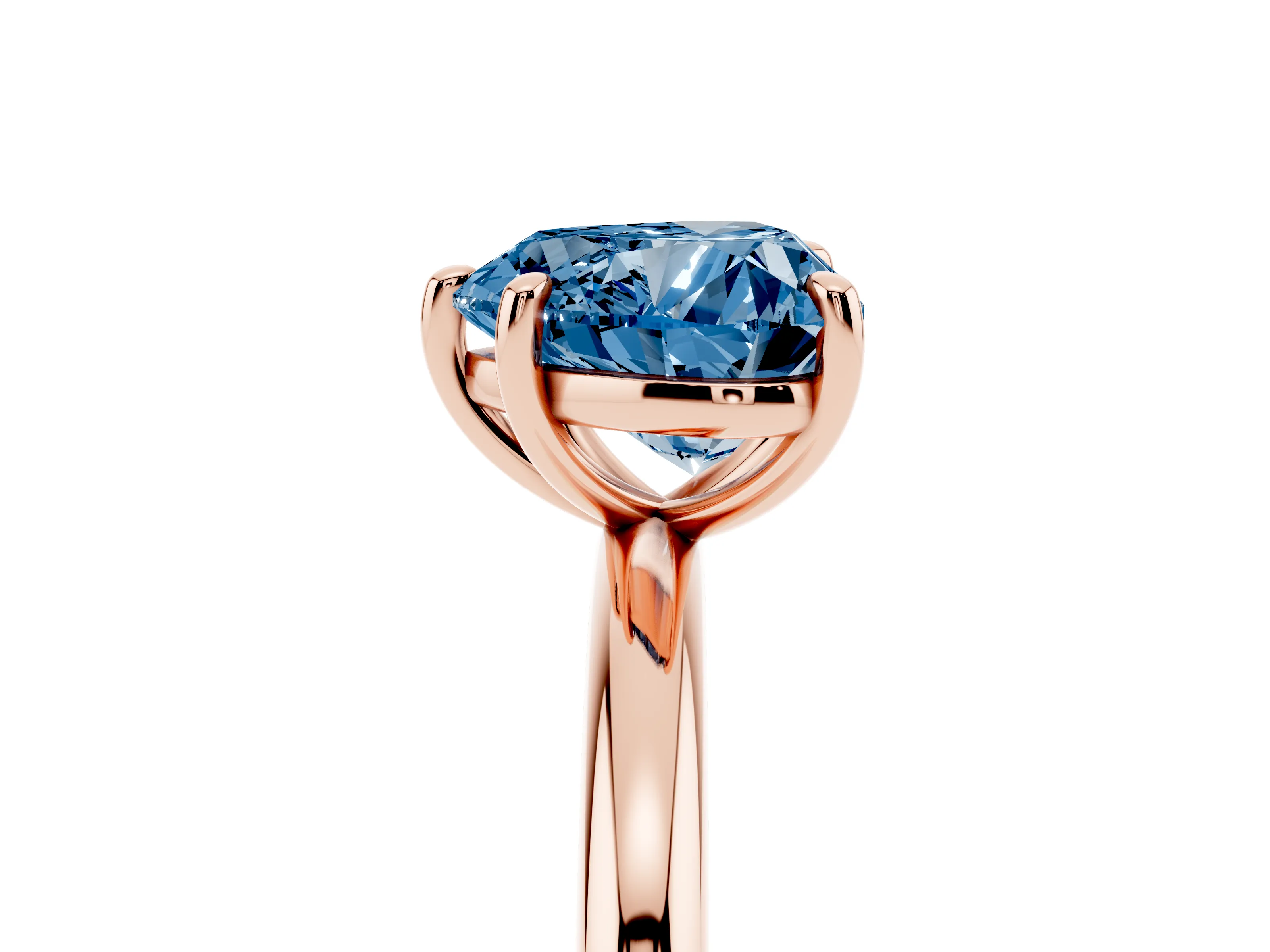 Fancy Blue Heart Cut Diamond Solitaire Ring Set in Rose gold with Prong Setting on a Polished Plain Band