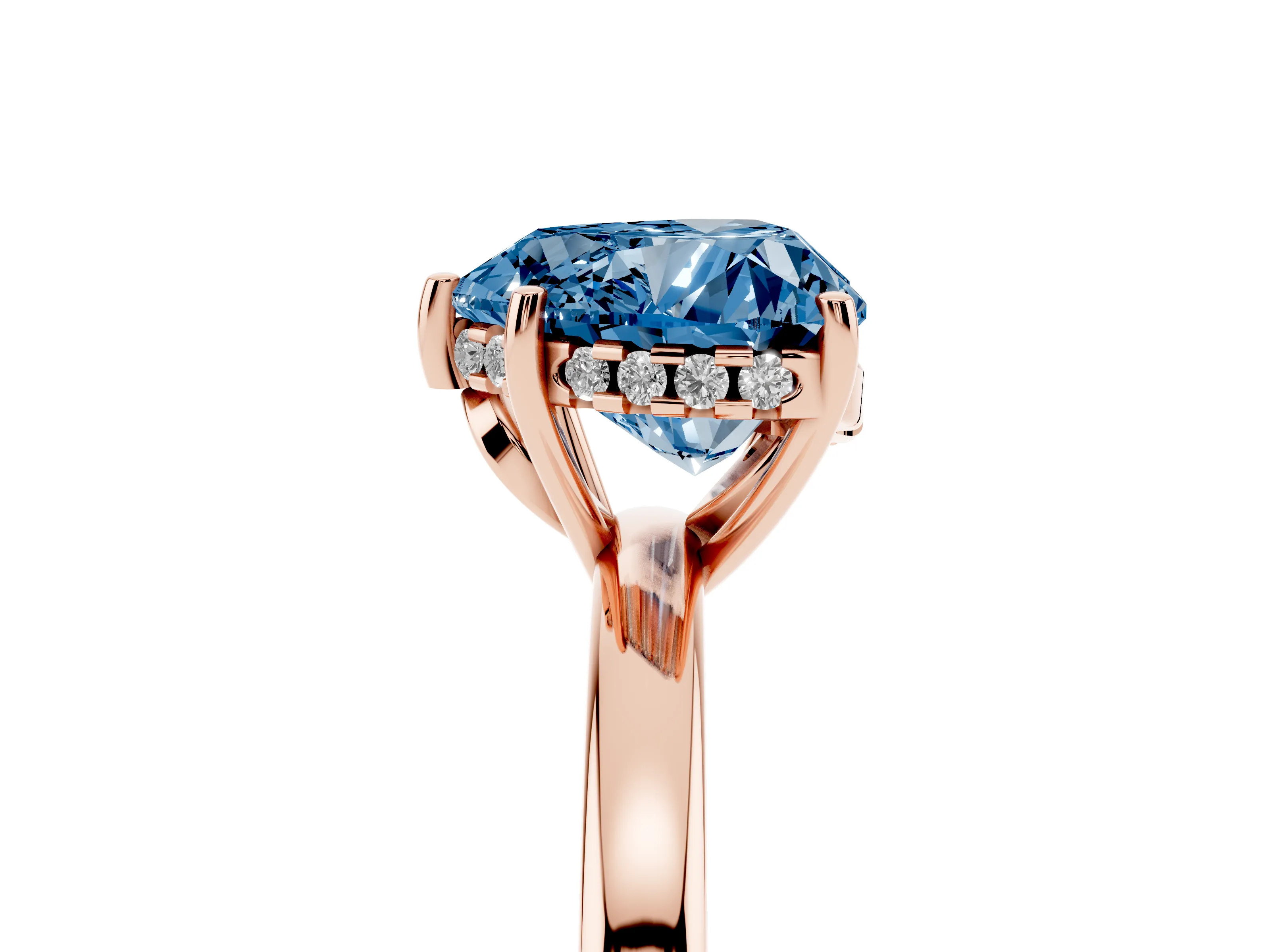 Fancy Blue Heart Cut Diamond Solitaire Ring Set in Rose gold with Plain Band and Prong Setting