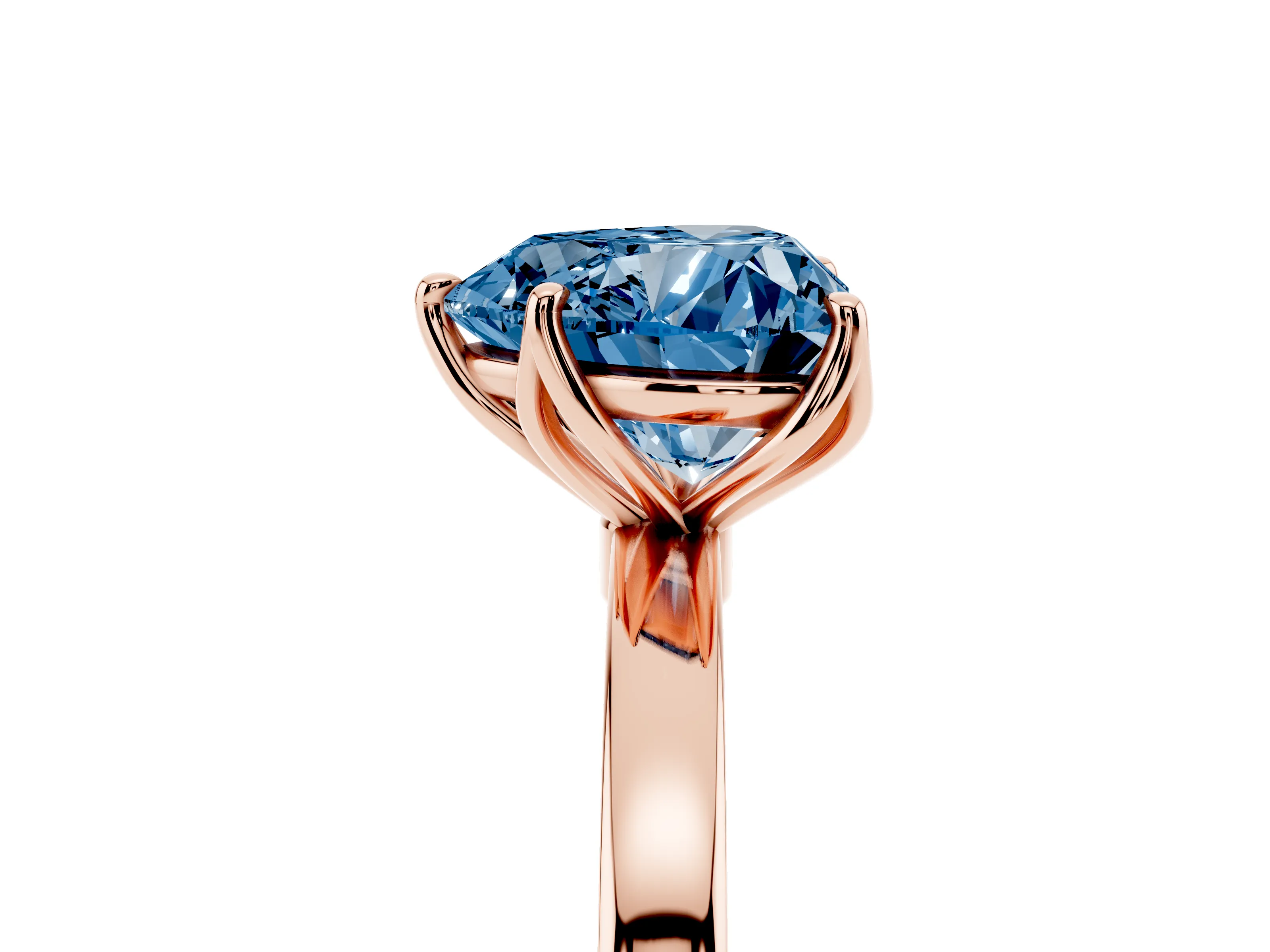 Fancy Blue Heart Cut Diamond Solitaire Ring Set in Rose gold with Prong Setting and Thin Polished Band