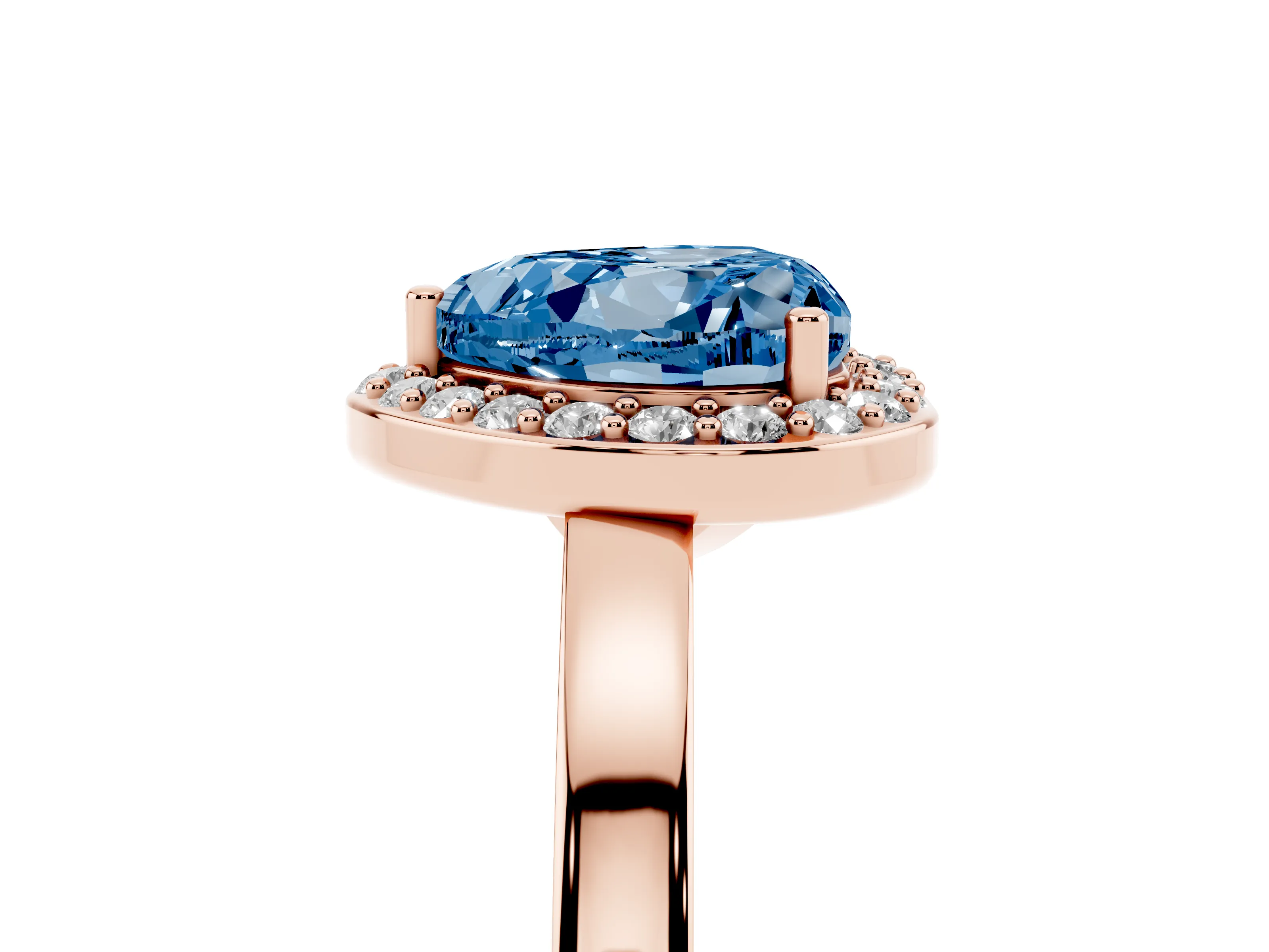 Fancy Blue Heart Cut Diamond Halo Ring Set in Rose gold with Solitaire Band and Prong Setting