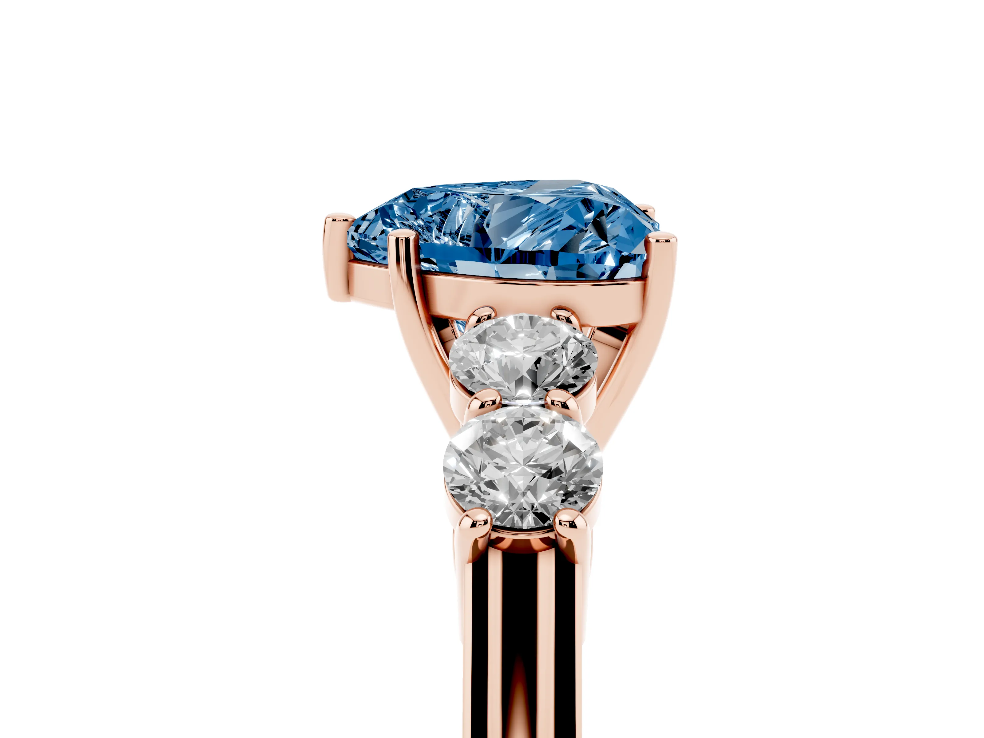 Fancy Blue Heart Cut Diamond Five-Stone Prong Set Band Ring Set in Rose gold with Polished Band