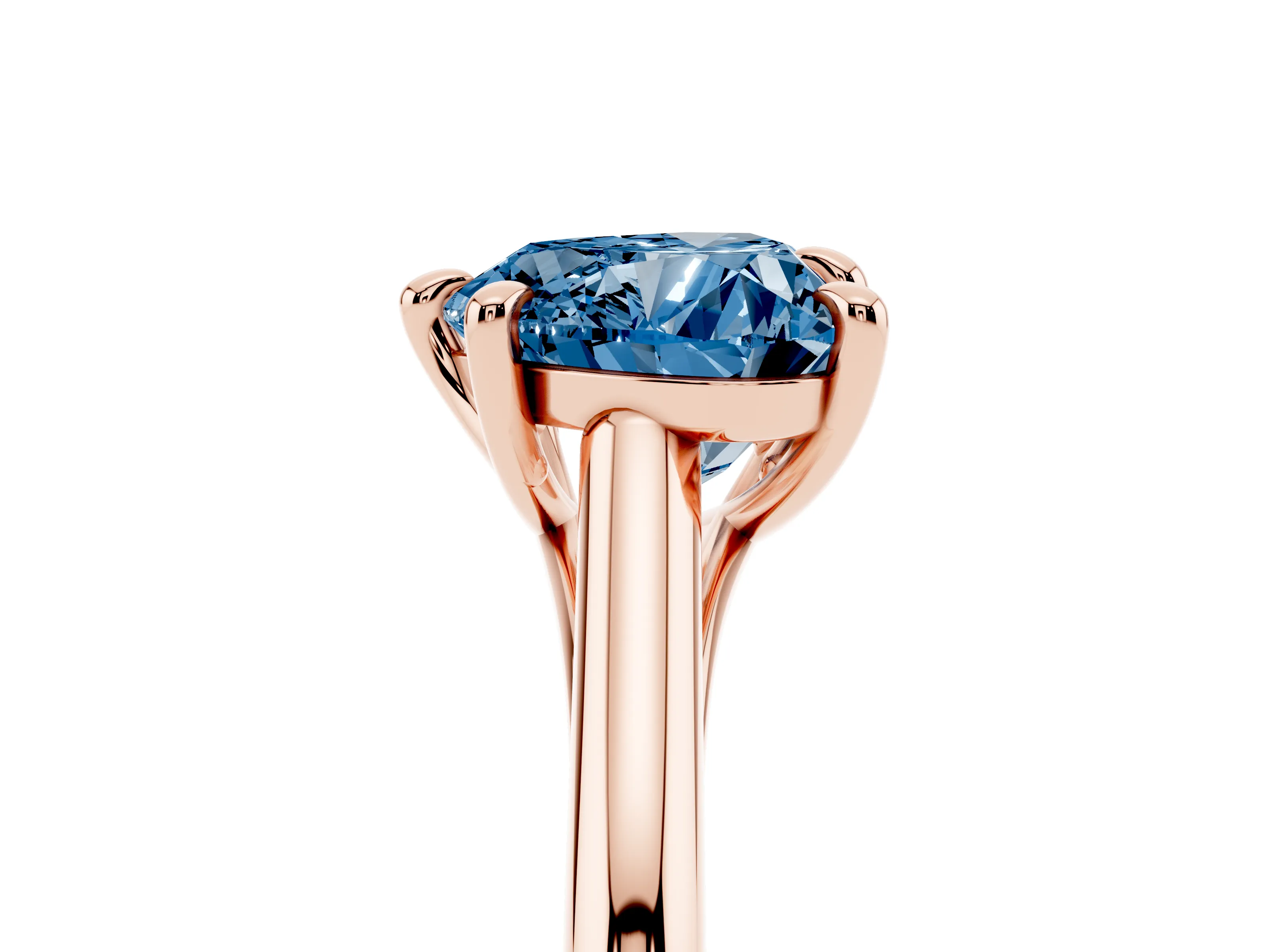 Fancy Blue Heart Cut Diamond Solitaire Engagement Ring Set in Rose gold with Prong Setting and Plain Classic Band