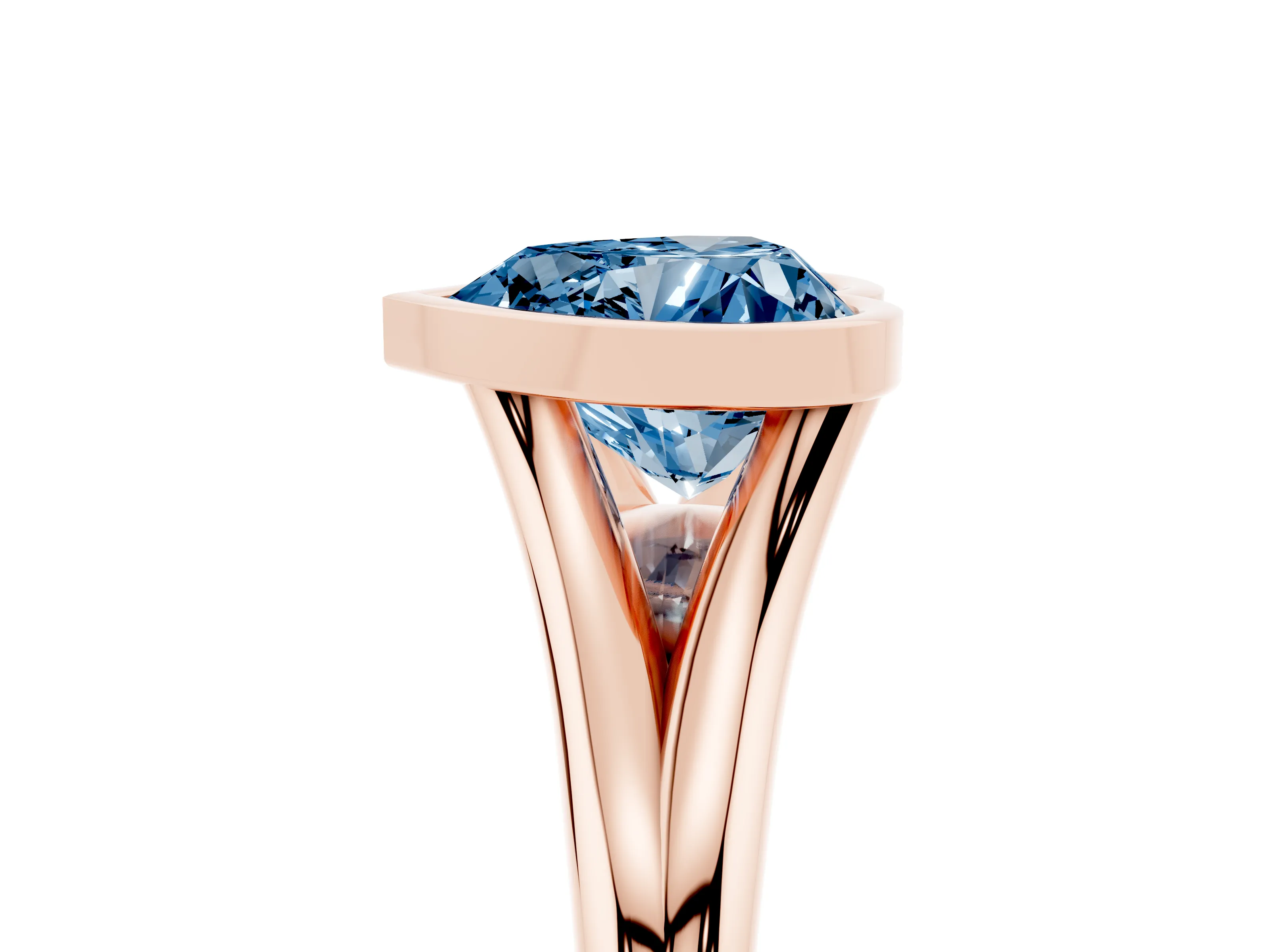 Fancy Blue Bezel Set Heart Cut Diamond Solitaire Ring Set in Rose gold with Tapered Band