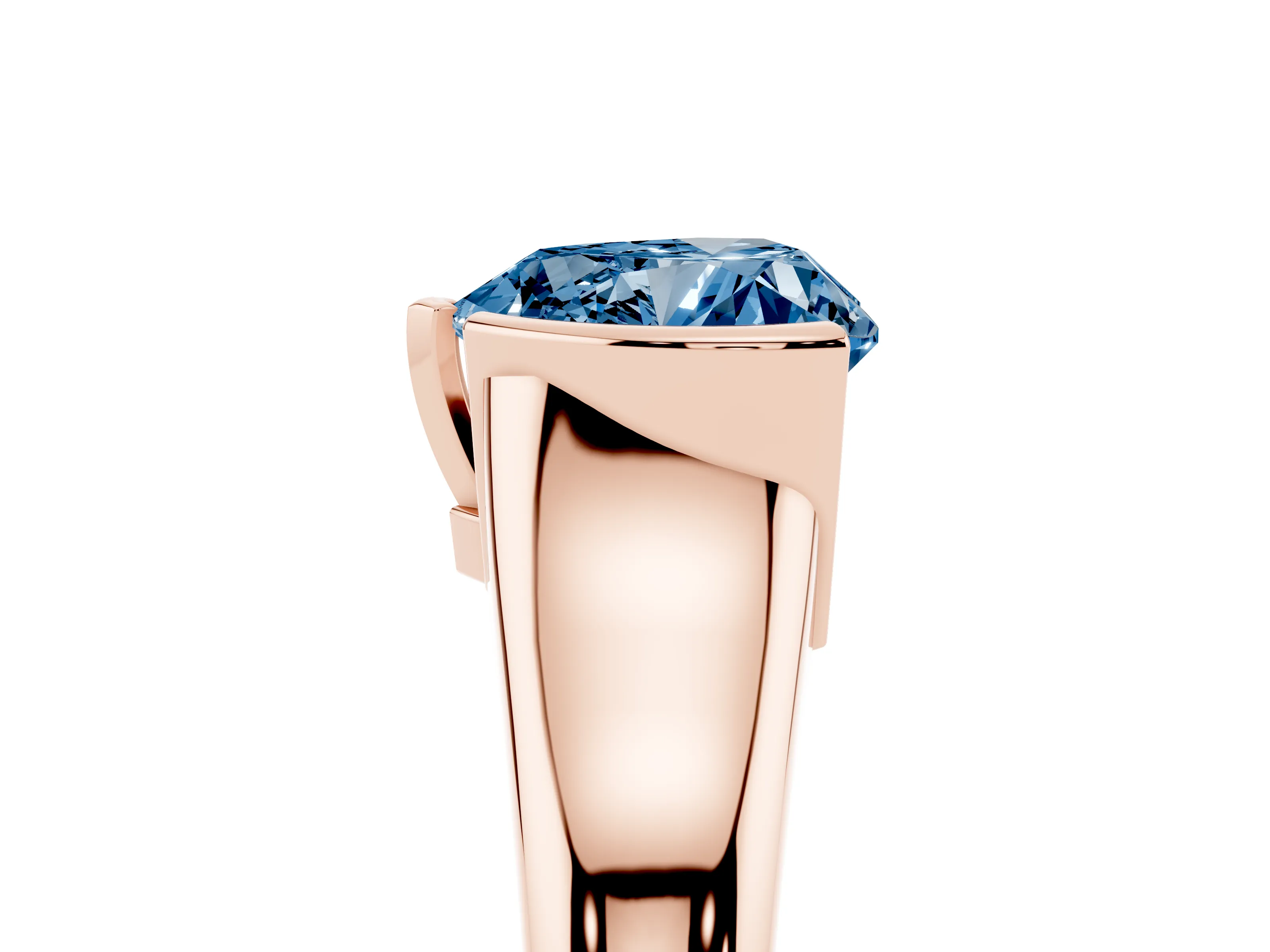 Fancy Blue Heart Cut Diamond Solitaire Tension Set Ring Set in Rose gold with Split Shank Band