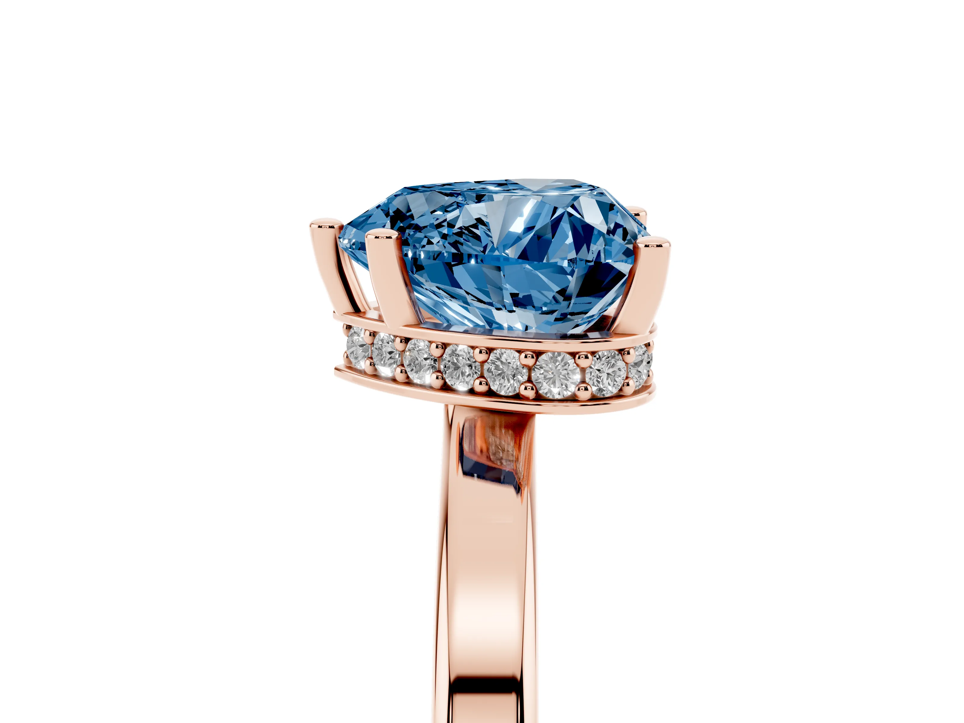 Fancy Blue Heart Cut Diamond Solitaire Engagement Ring Set in Rose gold with Prong Setting on a Plain Band