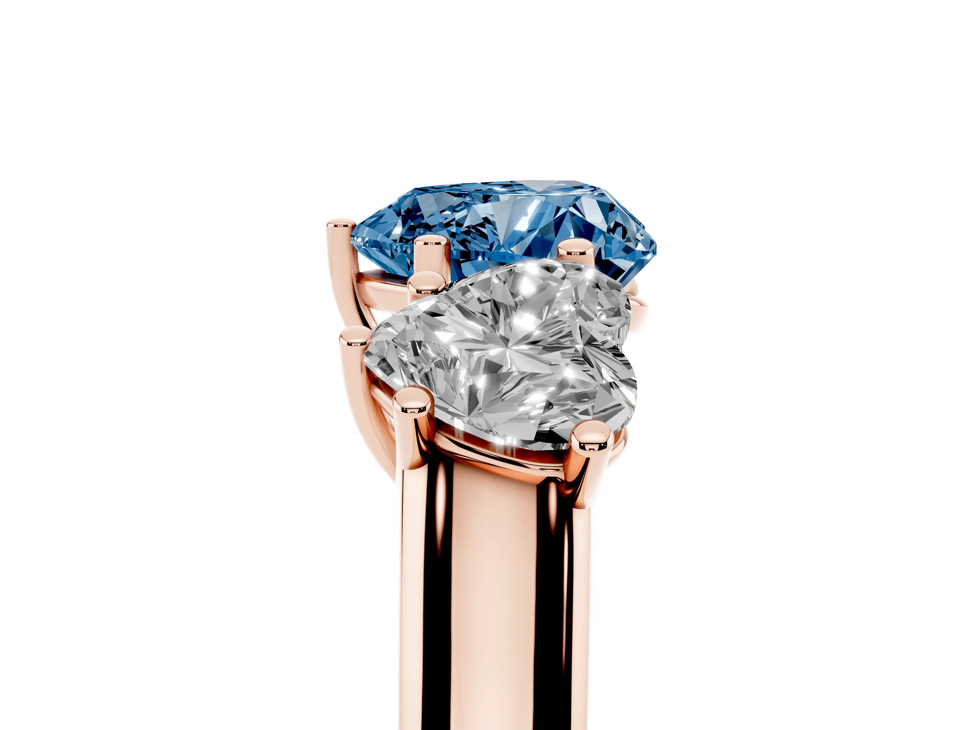 Fancy Blue Heart Cut Diamond Three-Stone Ring Set in Rose gold with Plain Polished Band