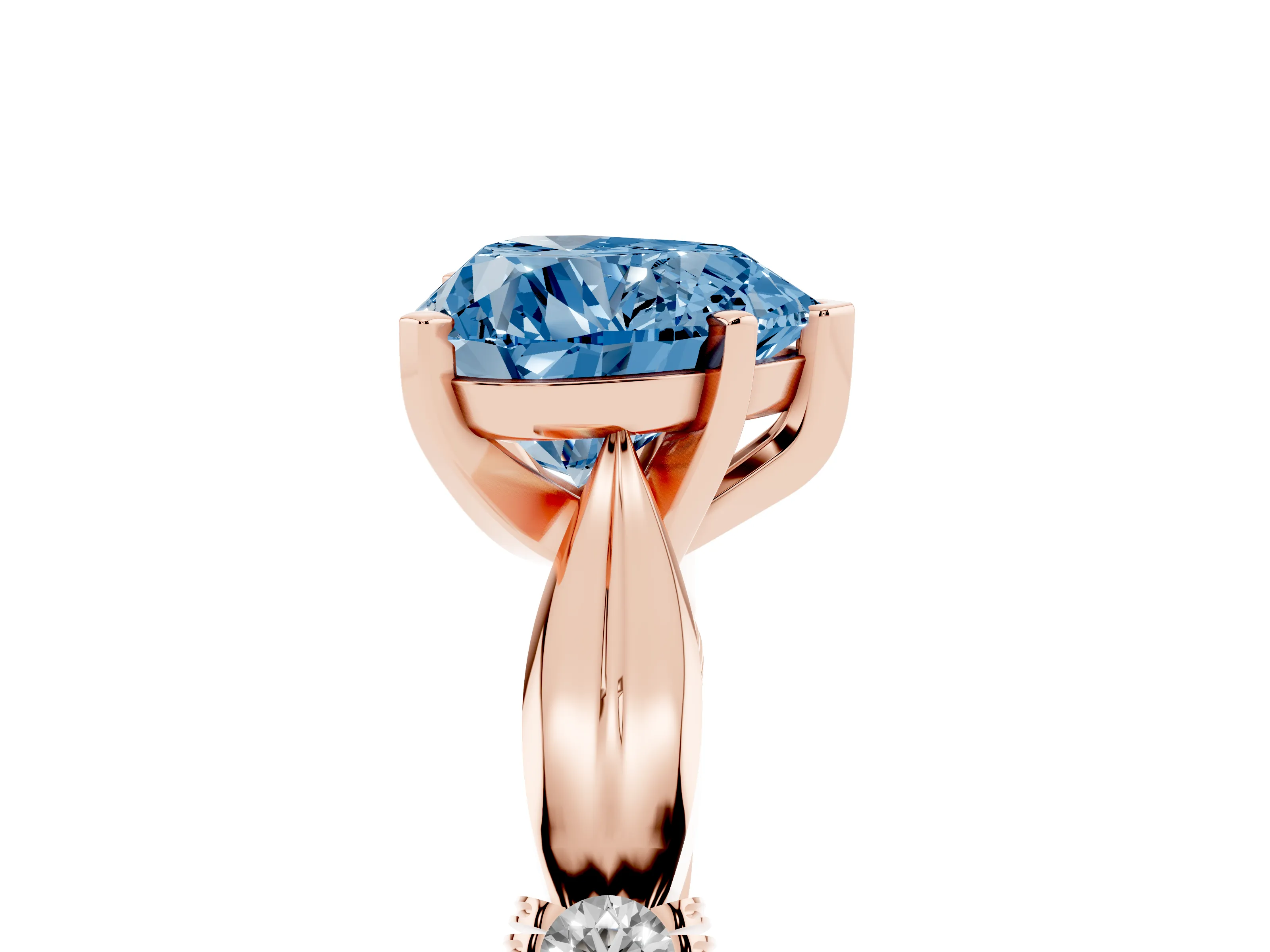 Fancy Blue Heart Cut Diamond Solitaire Twisted Band Ring Set in Rose gold with Accent Stones and Prong Setting