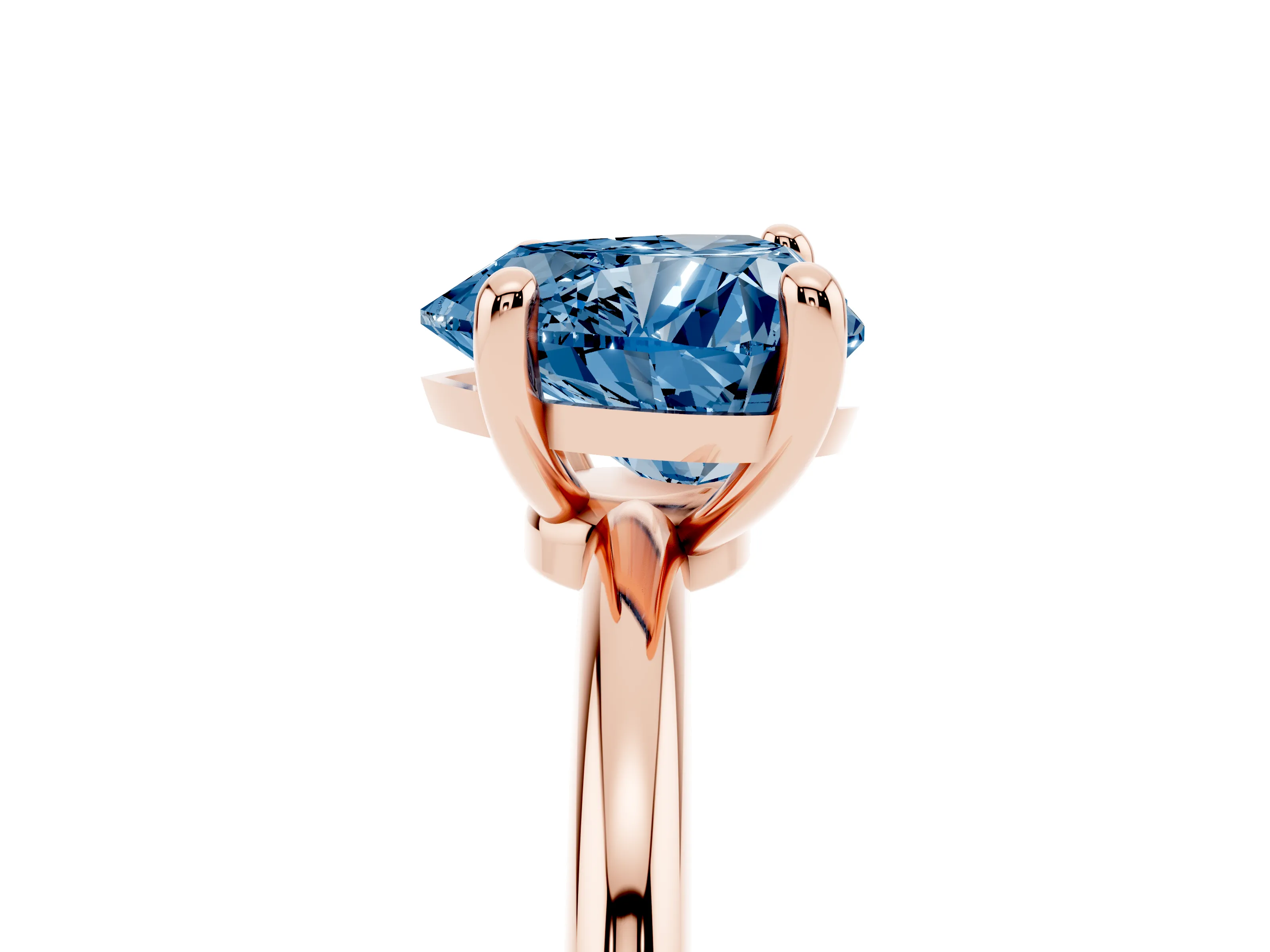 Fancy Blue Heart Cut Diamond Solitaire Ring Set in Rose gold with Secure Prong Setting on a Classic Band