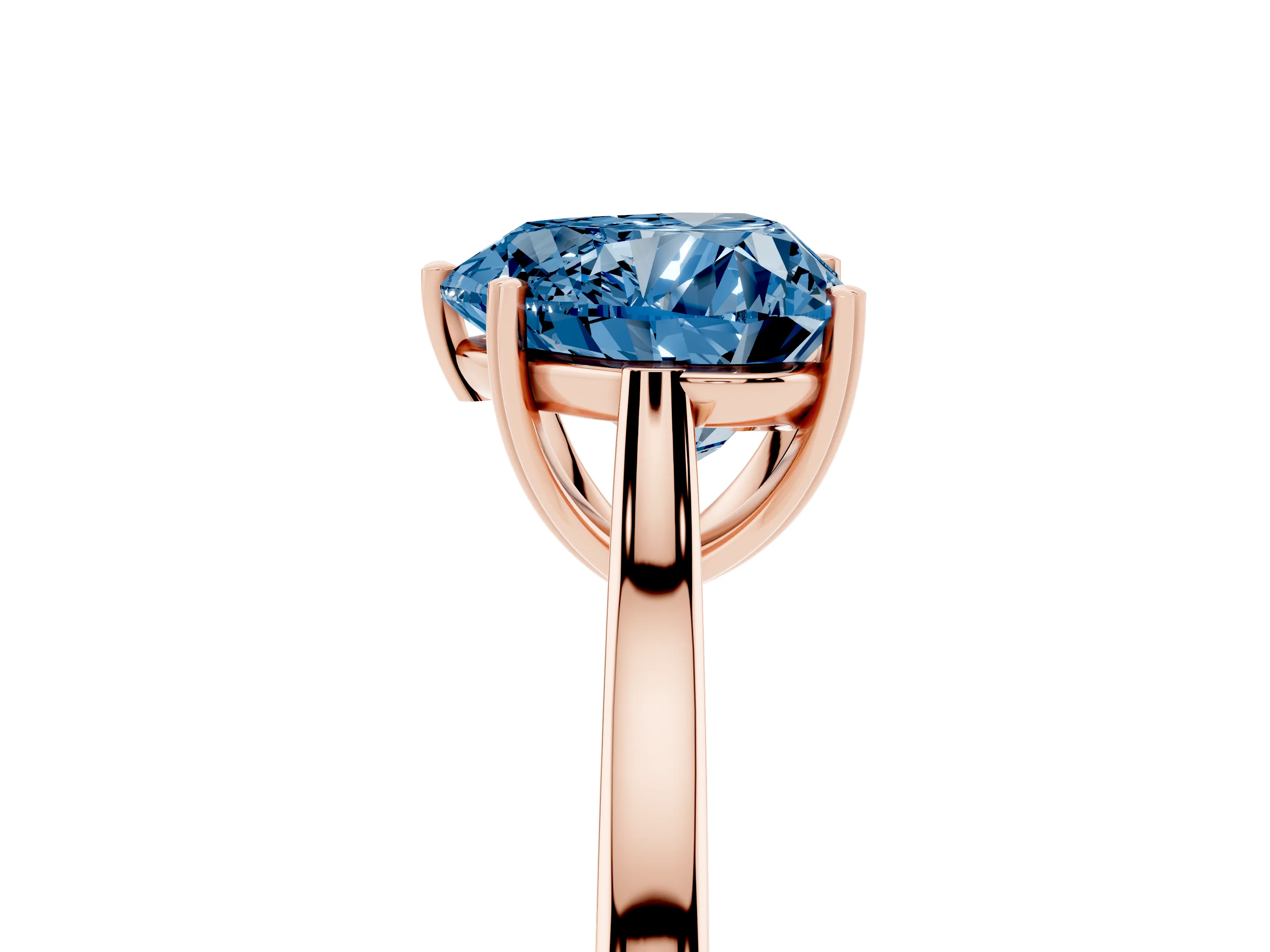 Fancy Blue Heart Cut Diamond Solitaire Heart Prong Engagement Ring Set in Rose gold with Tapered Band