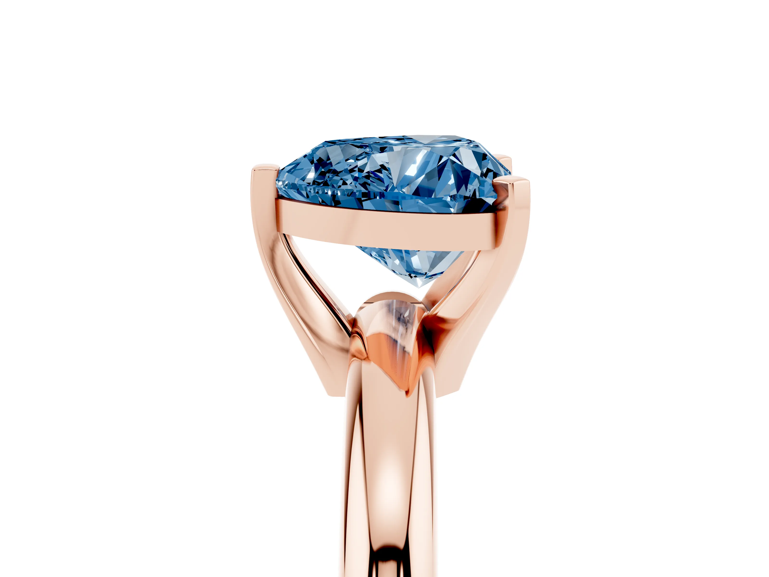 Fancy Blue Heart Cut Diamond Solitaire Engagement Ring Set in Rose gold with Round Band and Prong Setting