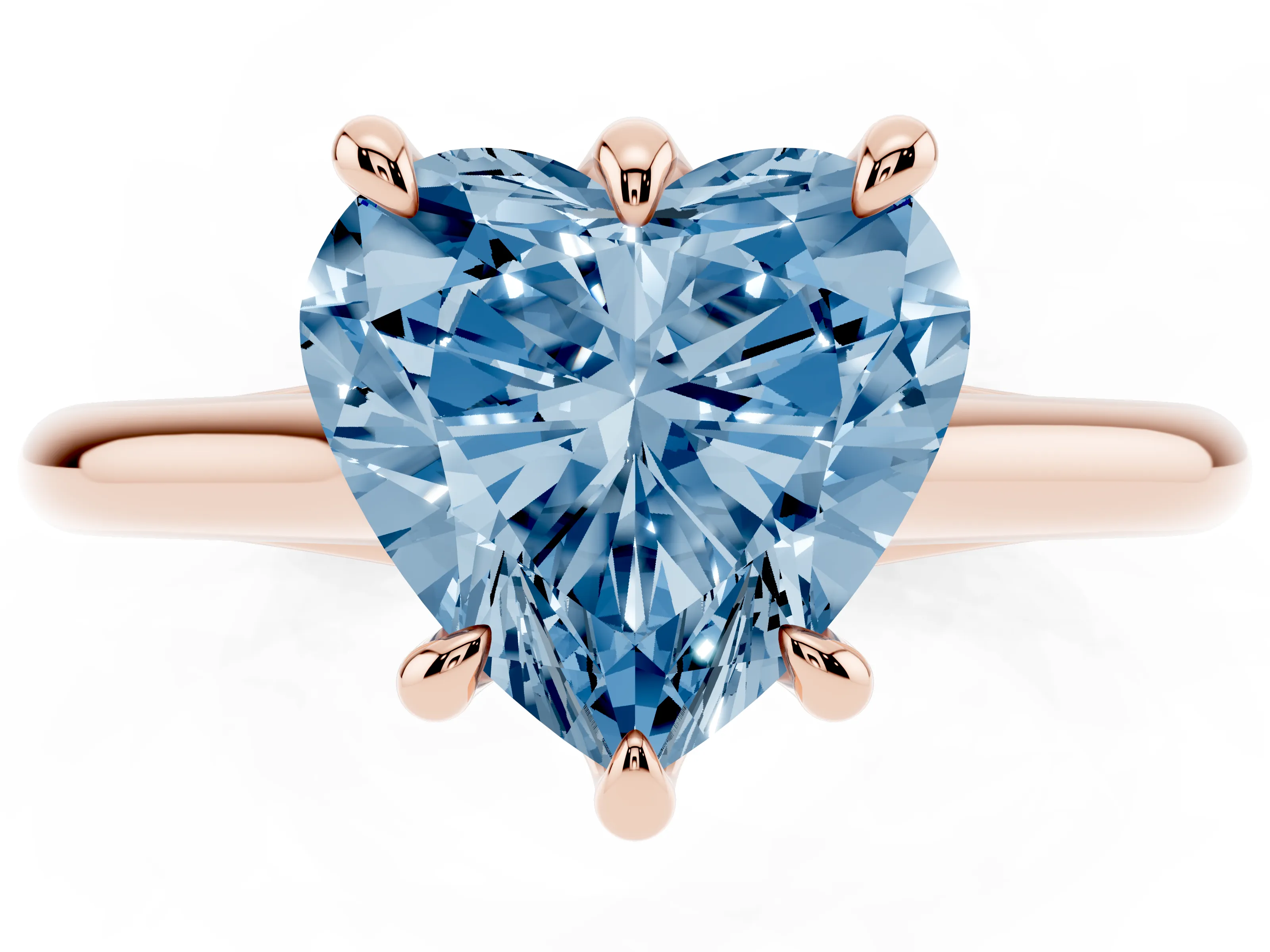 Fancy Blue Heart Cut Diamond Solitaire Engagement Ring Set in Rose gold with Prong Setting and Plain Classic Band