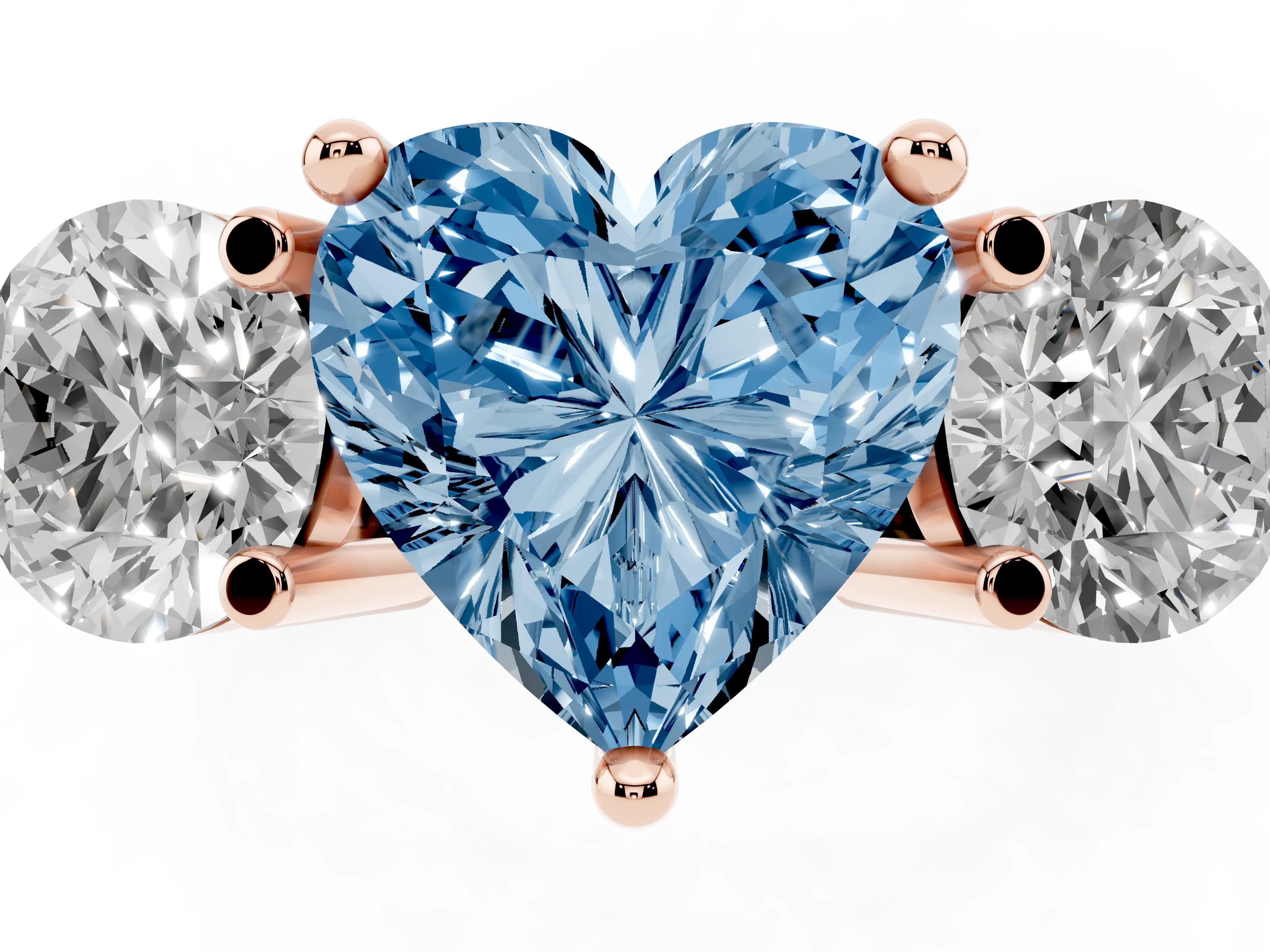 Fancy Blue Heart Cut Diamond Three-Stone Ring Set in Rose gold with Prong Setting and Classic Band