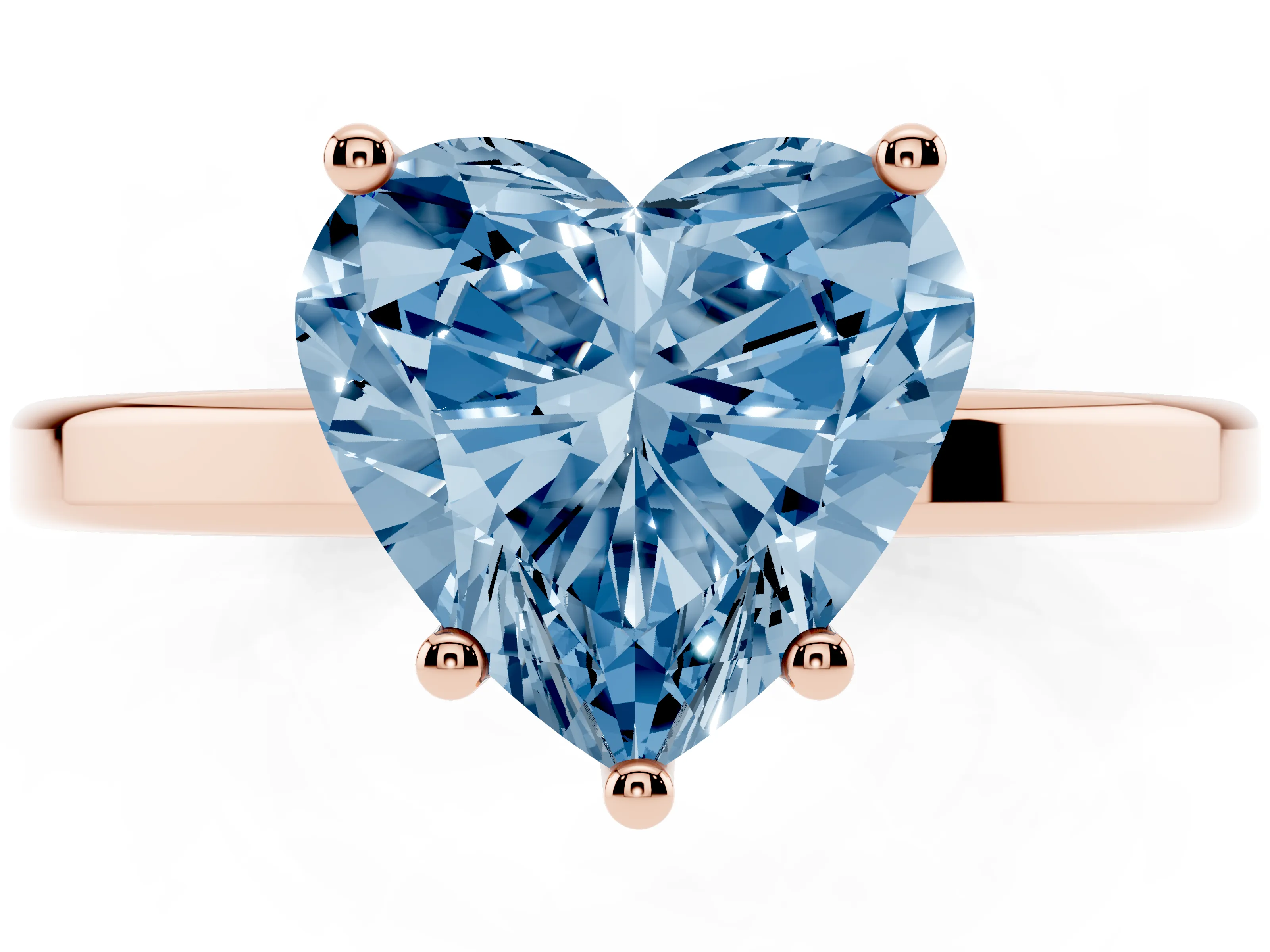 Fancy Blue Heart Cut Diamond Solitaire Engagement Ring Set in Rose gold with Prong Setting on a Plain Band