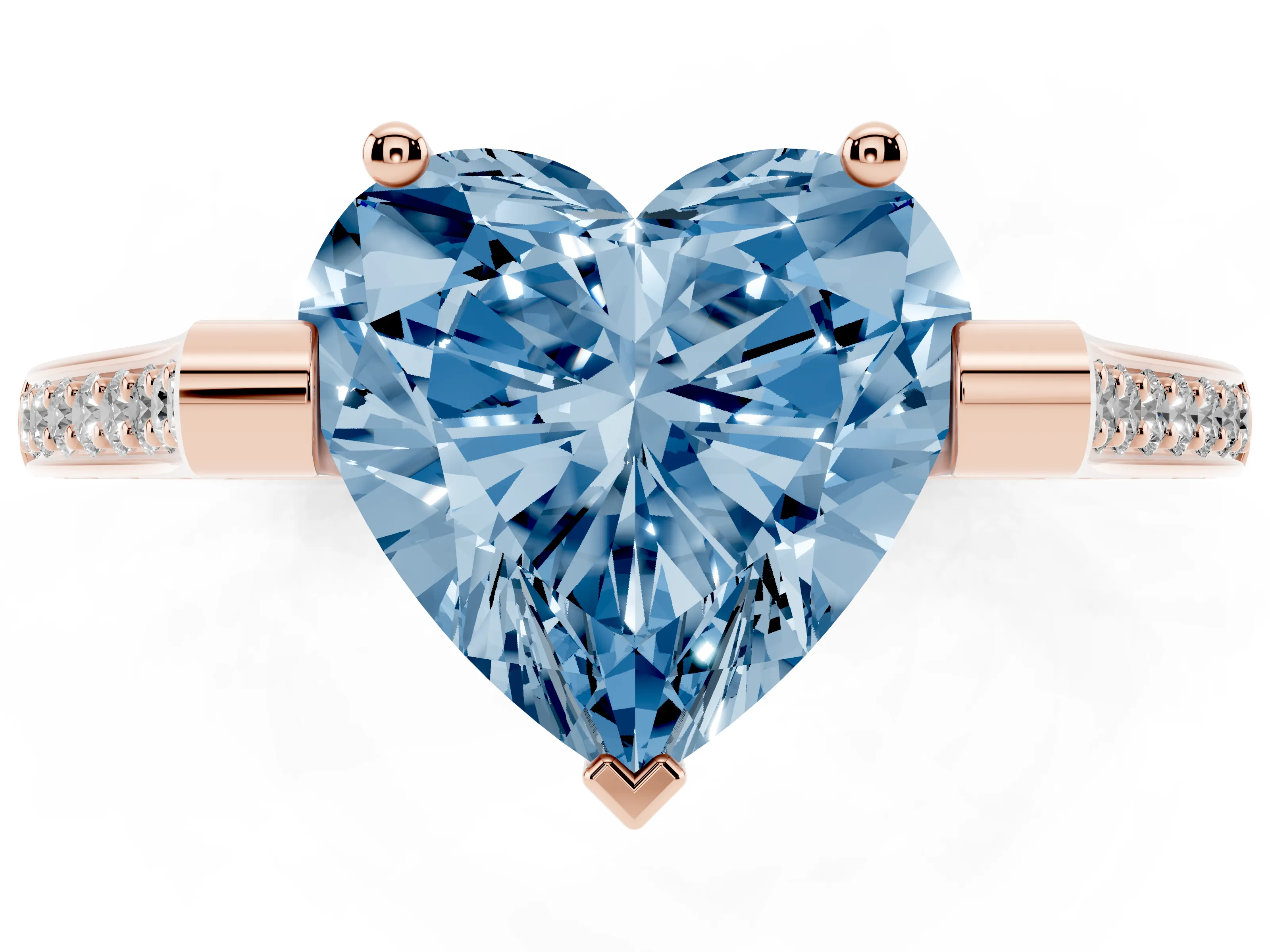 Fancy Blue Heart Cut Diamond Solitaire Ring Set in Rose gold with Channel Set Band and Bezel Prong Setting