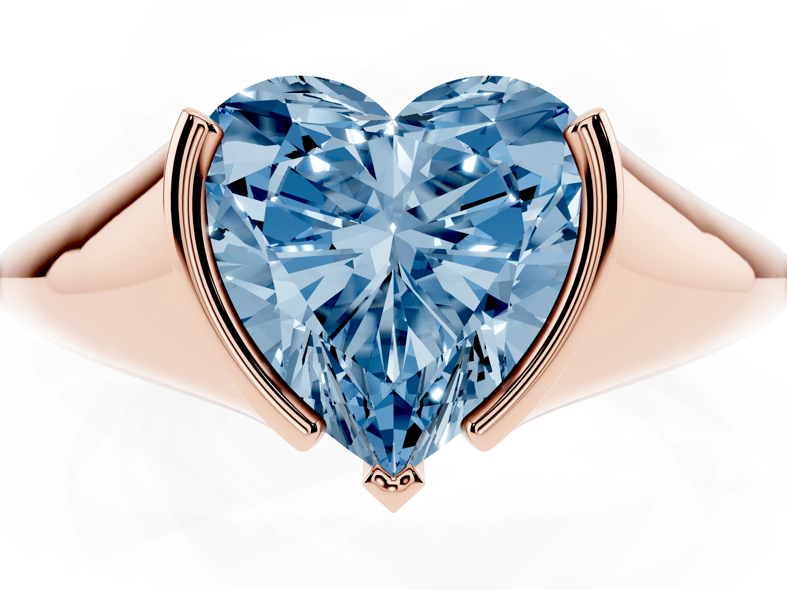 Fancy Blue Heart Cut Diamond Solitaire Tension Set Ring Set in Rose gold