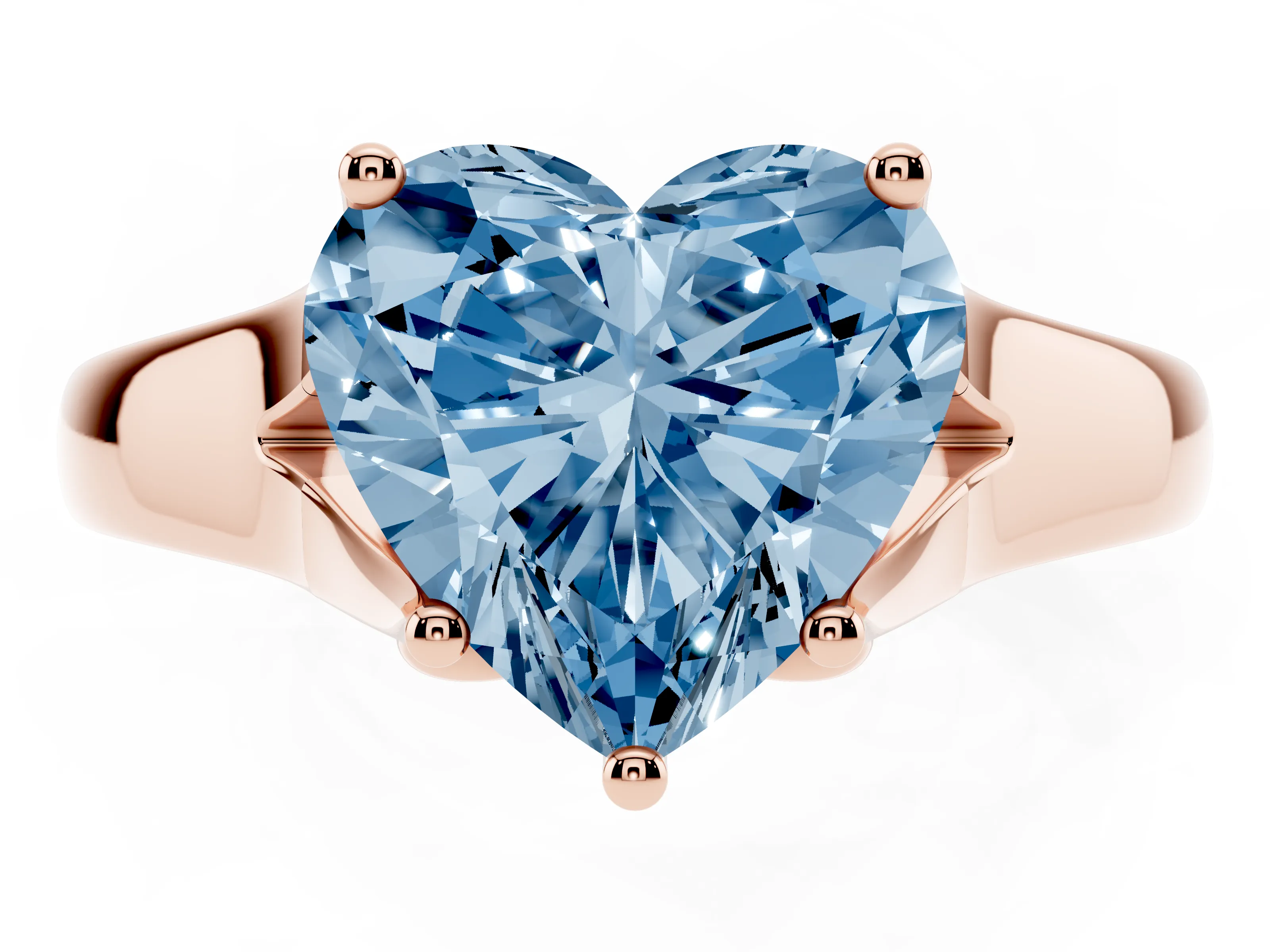 Fancy Blue Heart Cut Diamond Solitaire Ring Set in Rose gold with Arched Cathedral Band and Prong Setting