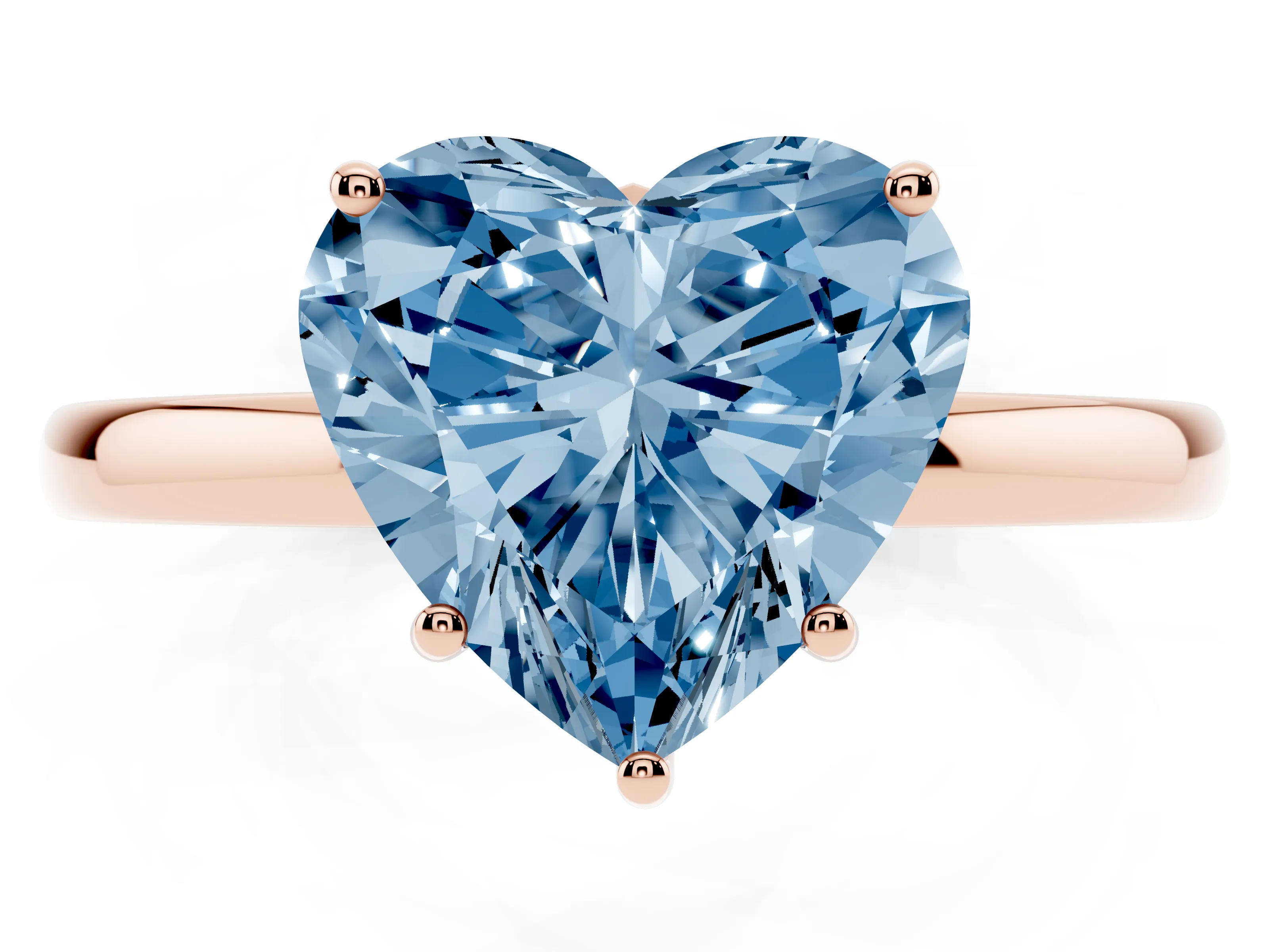 Fancy Blue Heart Cut Diamond Solitaire Ring Set in Rose gold with Plain Band and Prong Setting