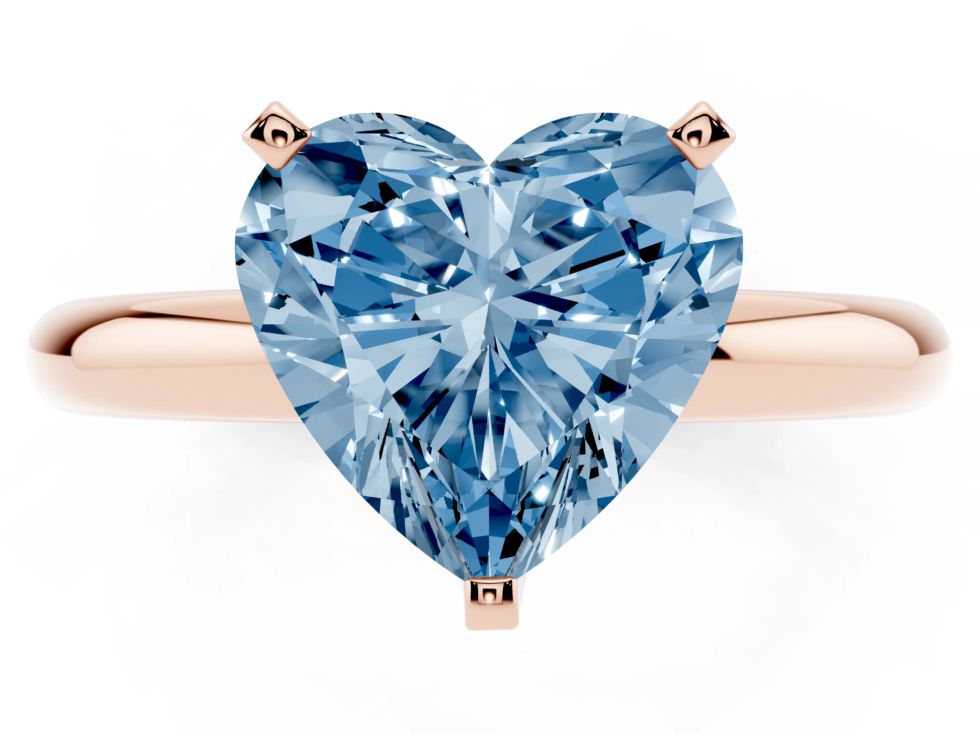 Fancy Blue Heart Cut Diamond Solitaire Engagement Ring Set in Rose gold with Round Band and Prong Setting