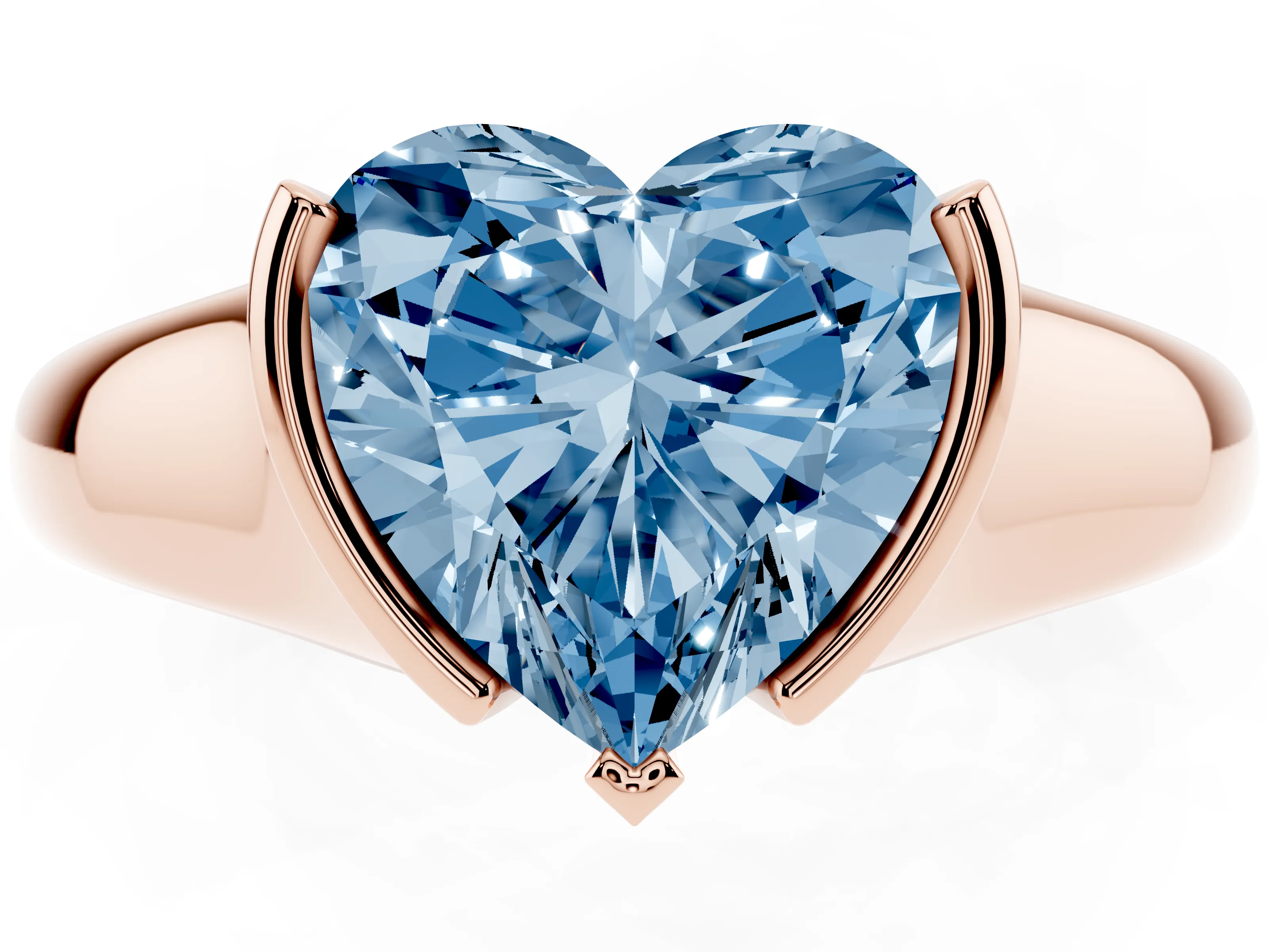 Fancy Blue Heart Cut Diamond Solitaire Tension Set Ring Set in Rose gold with Split Shank Band