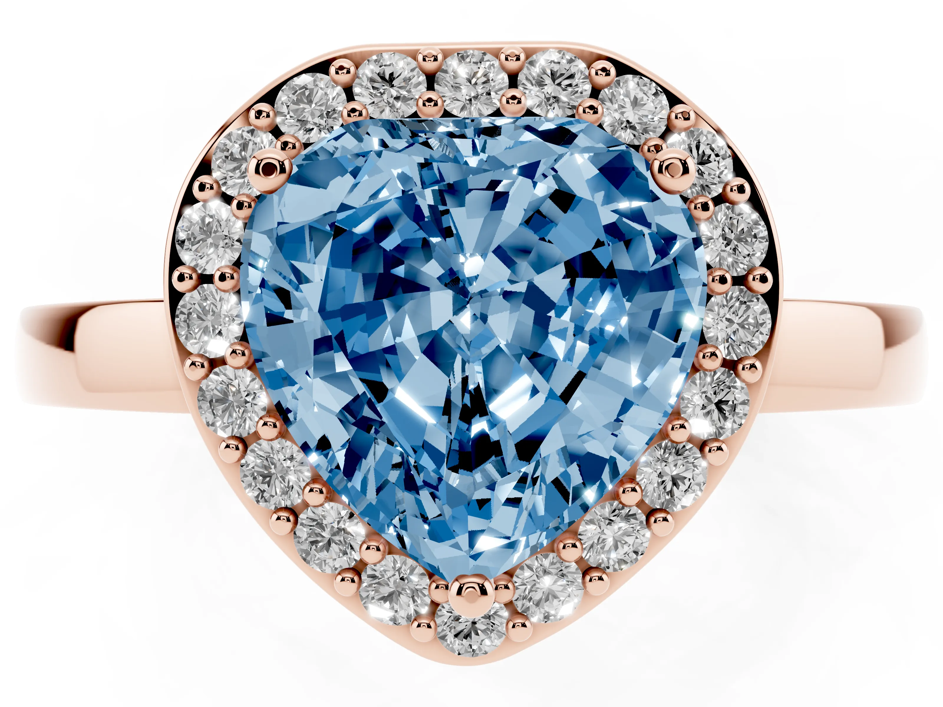 Fancy Blue Heart Cut Diamond Halo Ring Set in Rose gold with Solitaire Band and Prong Setting
