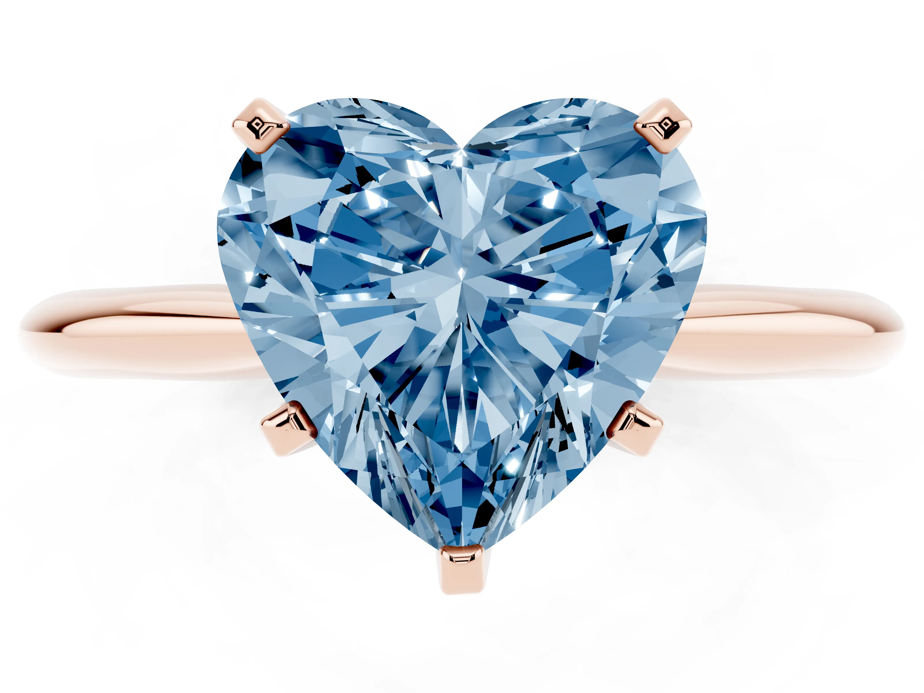 Fancy Blue Heart Cut Diamond Solitaire Ring Set in Rose gold with Prong Setting on a Plain Round Band