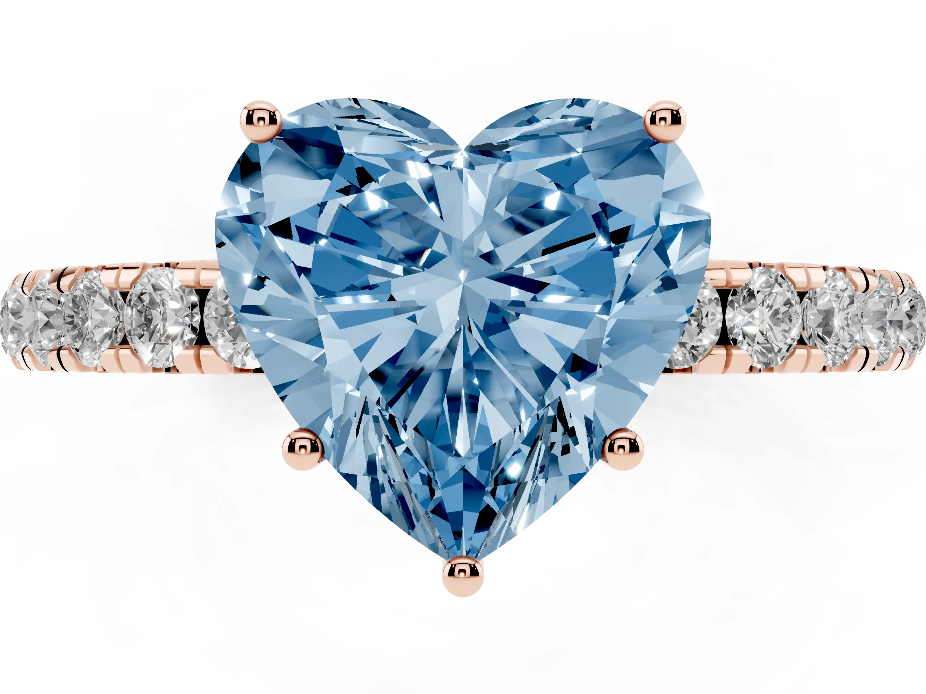Fancy Blue Heart Cut Diamond Pavé Solitaire Engagement Ring Set in Rose gold with Prong Setting