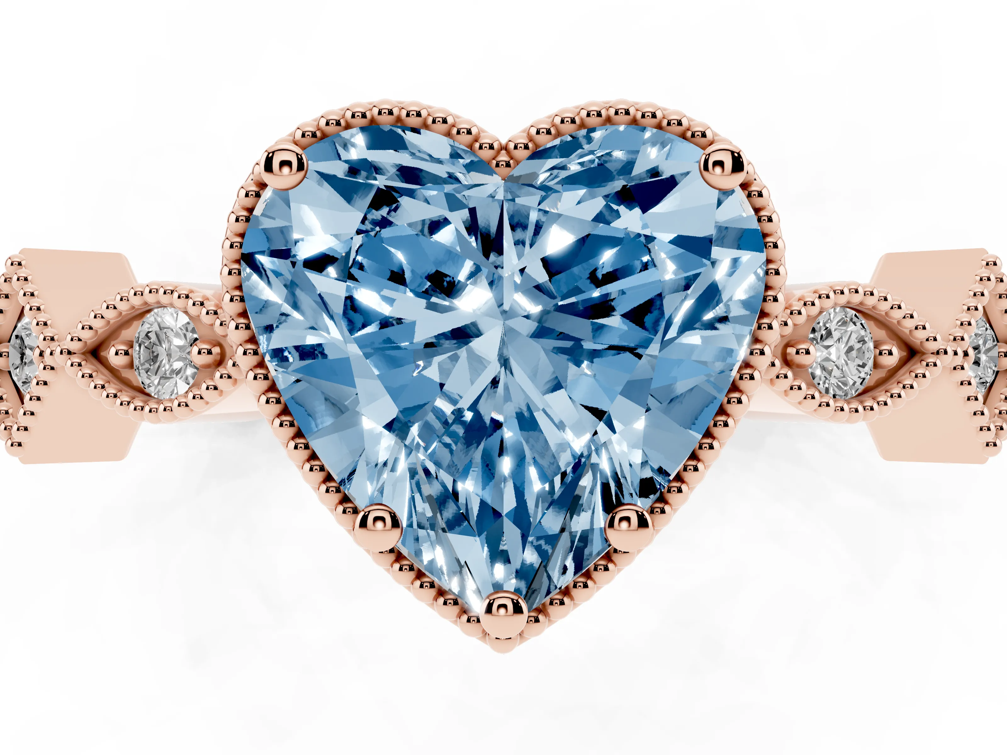 Fancy Blue Heart Cut Diamond Milgrain Marquise Twist Band Ring Set in Rose gold with Prong Setting