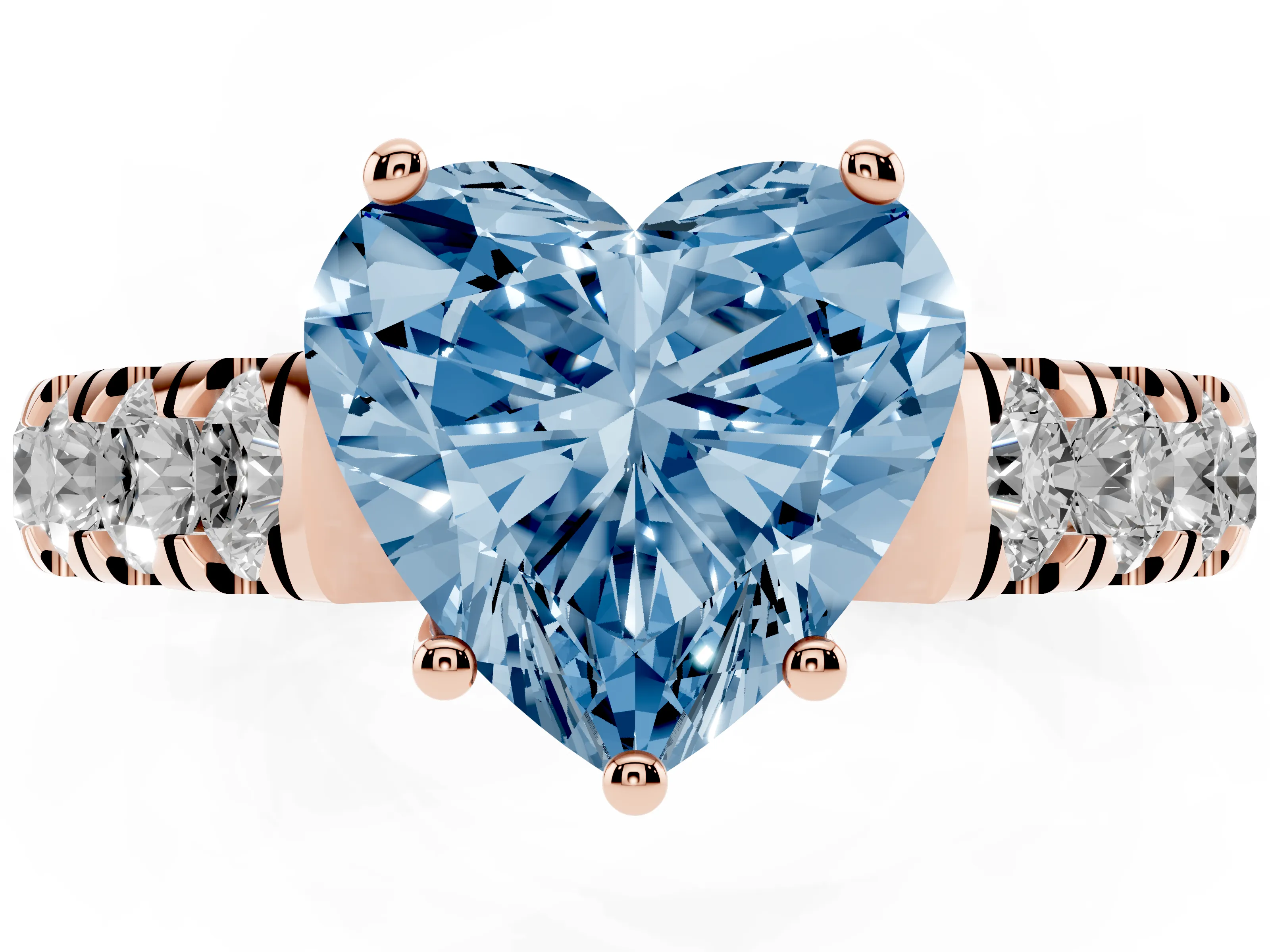 Fancy Blue Heart Cut Diamond Solitaire Ring Set in Rose gold with Cut-Down Micro Pavé Band and Prong Setting