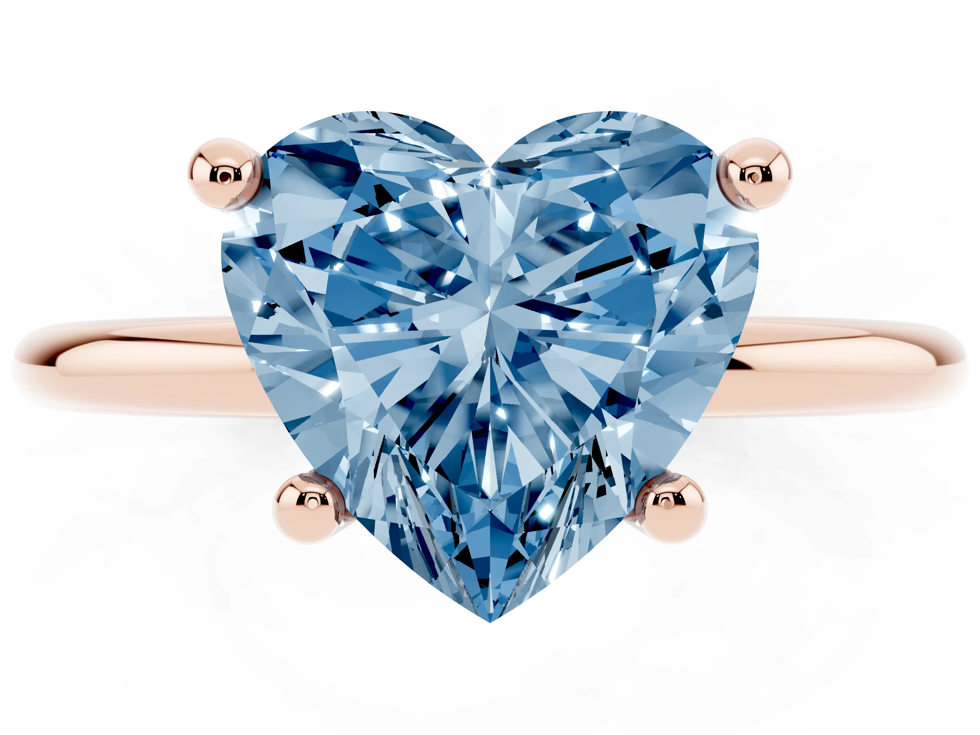 Fancy Blue Heart Cut Diamond Solitaire Ring Set in Rose gold with Secure Prong Setting on a Classic Band