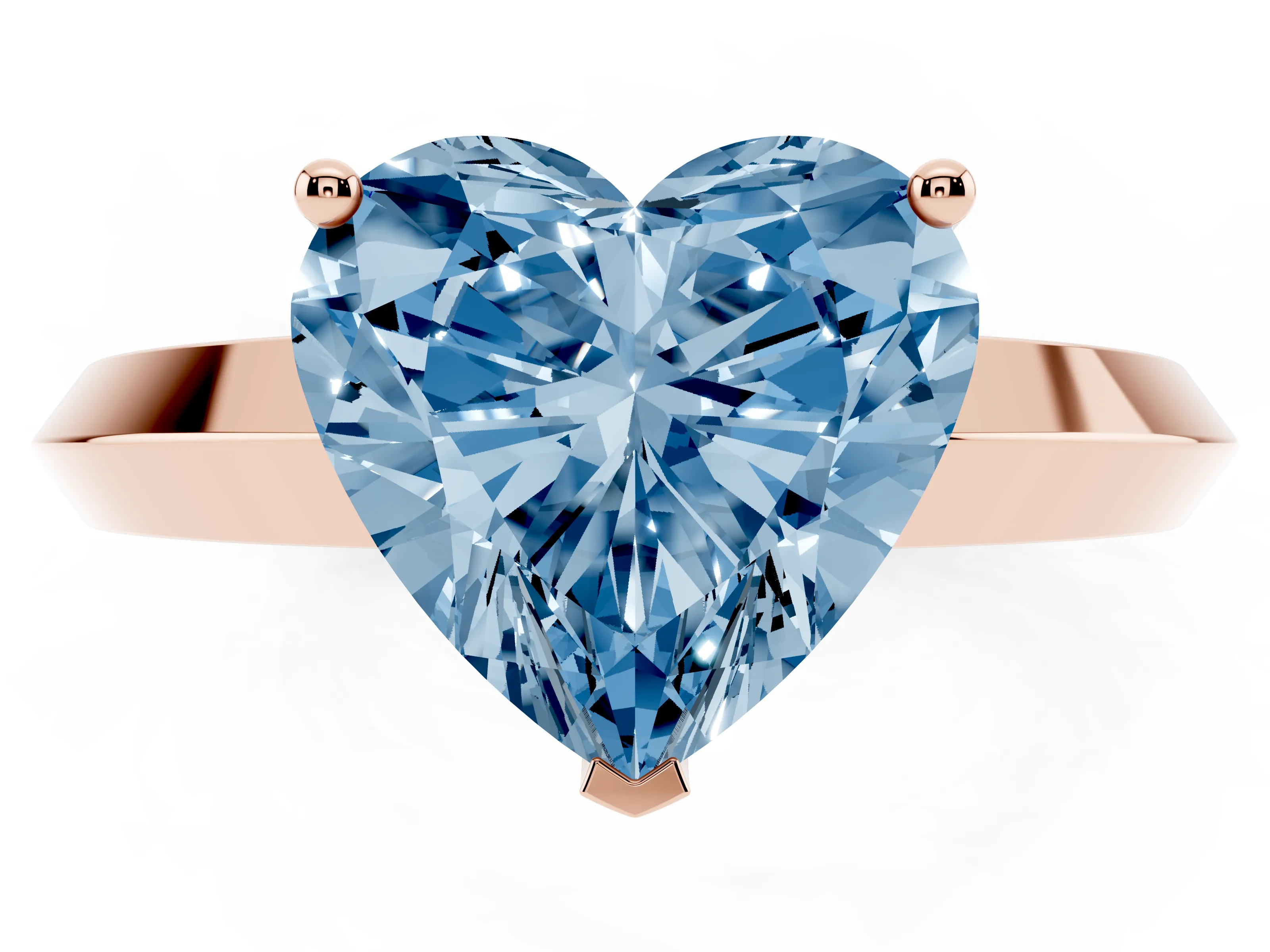 Fancy Blue Heart Cut Diamond Solitaire Engagement Ring Set in Rose gold with Flat Band and Prong Setting